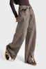 Kadın Koyu Kahve Kot 3w5-70 Süper Baggy Fit Paça Detaylı Özel Tasarım Denim Jean