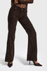 Kadın Koyu Kahve Renk 29w5-81 Midrise Flare Fit Kalın Fitilli Velvet Kumaş Kadife Pantolon