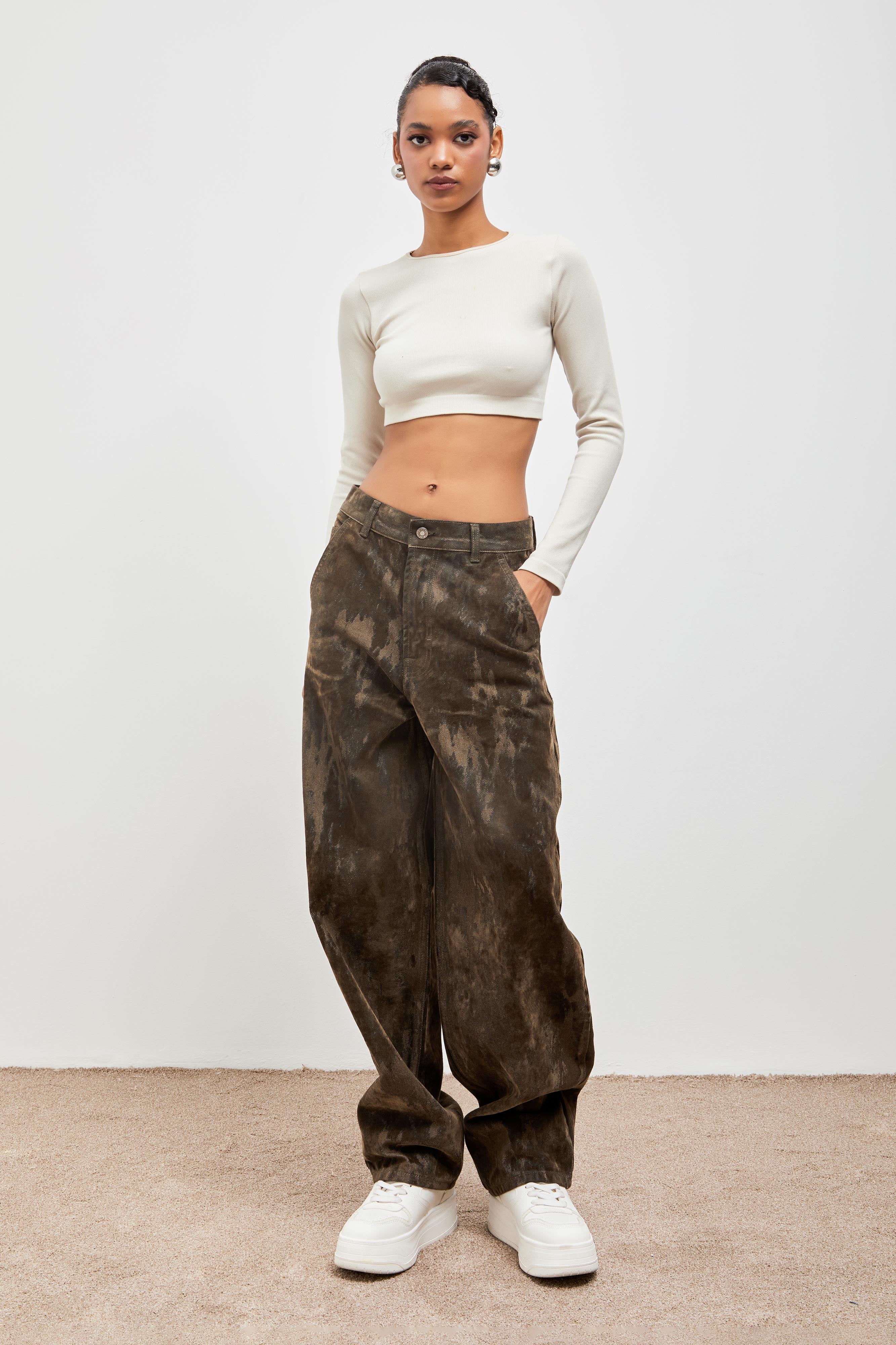 Women's Dark Brown Skater Fit 7w415 Special Fabric Design Denim
