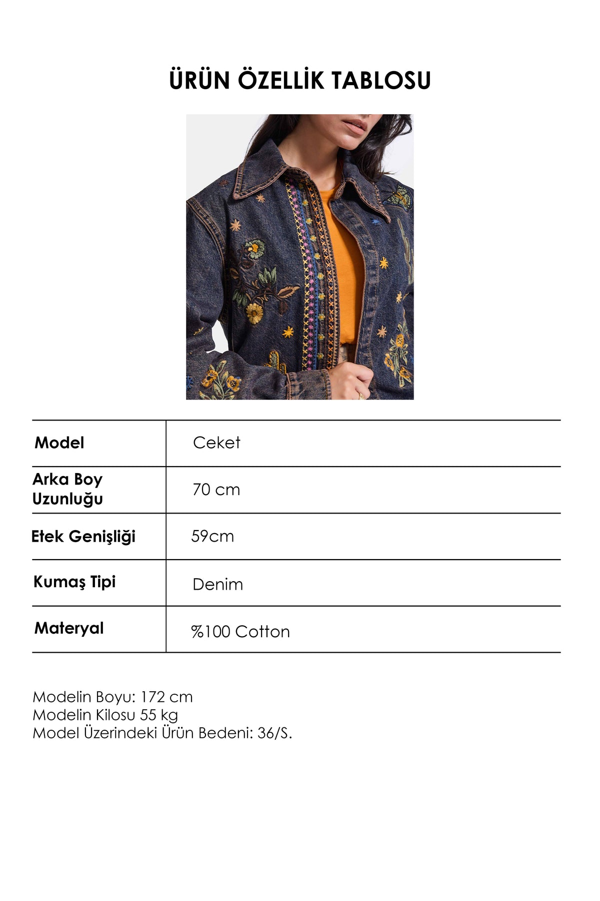 Kadın Koyu Kot 1w6-10 Oversize Özel Nakış Desen Tasarım Denim Ceket