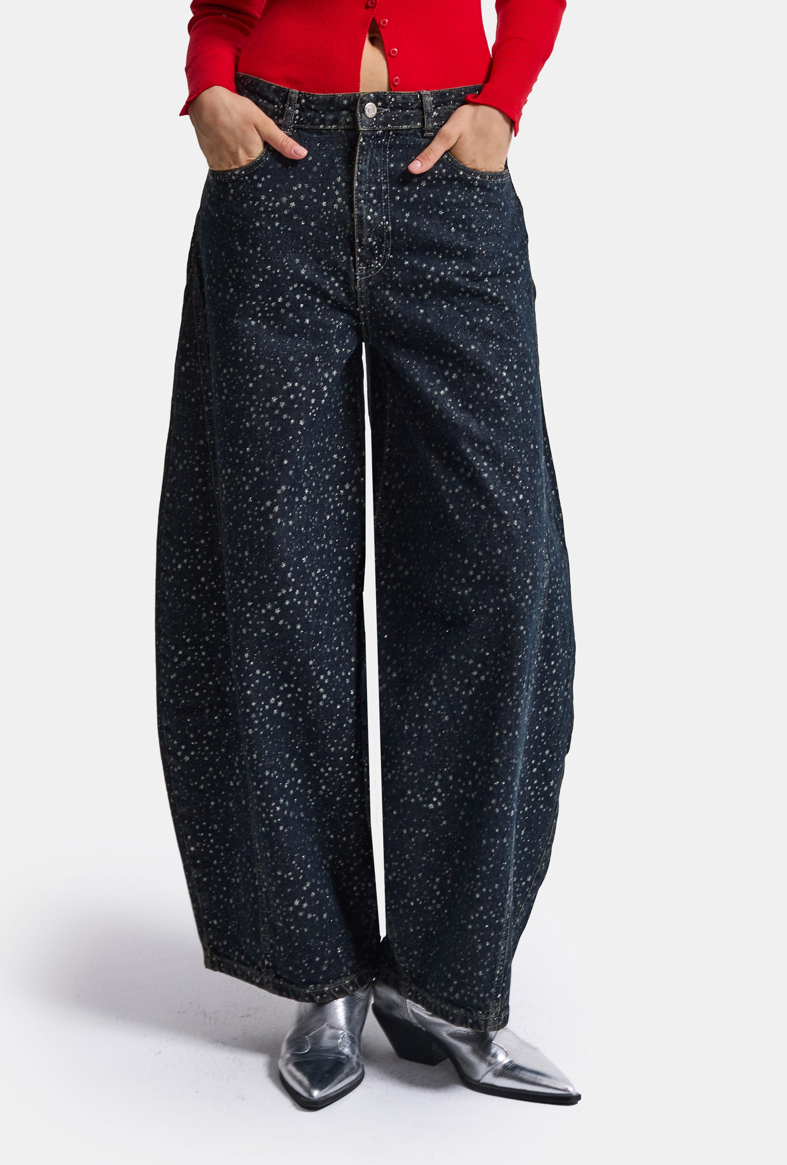 Kadın Koyu Kot 1w6-8 Baggy Fit Özel Kumaş Aksesuar Detaylı Tasarım Denim Jean