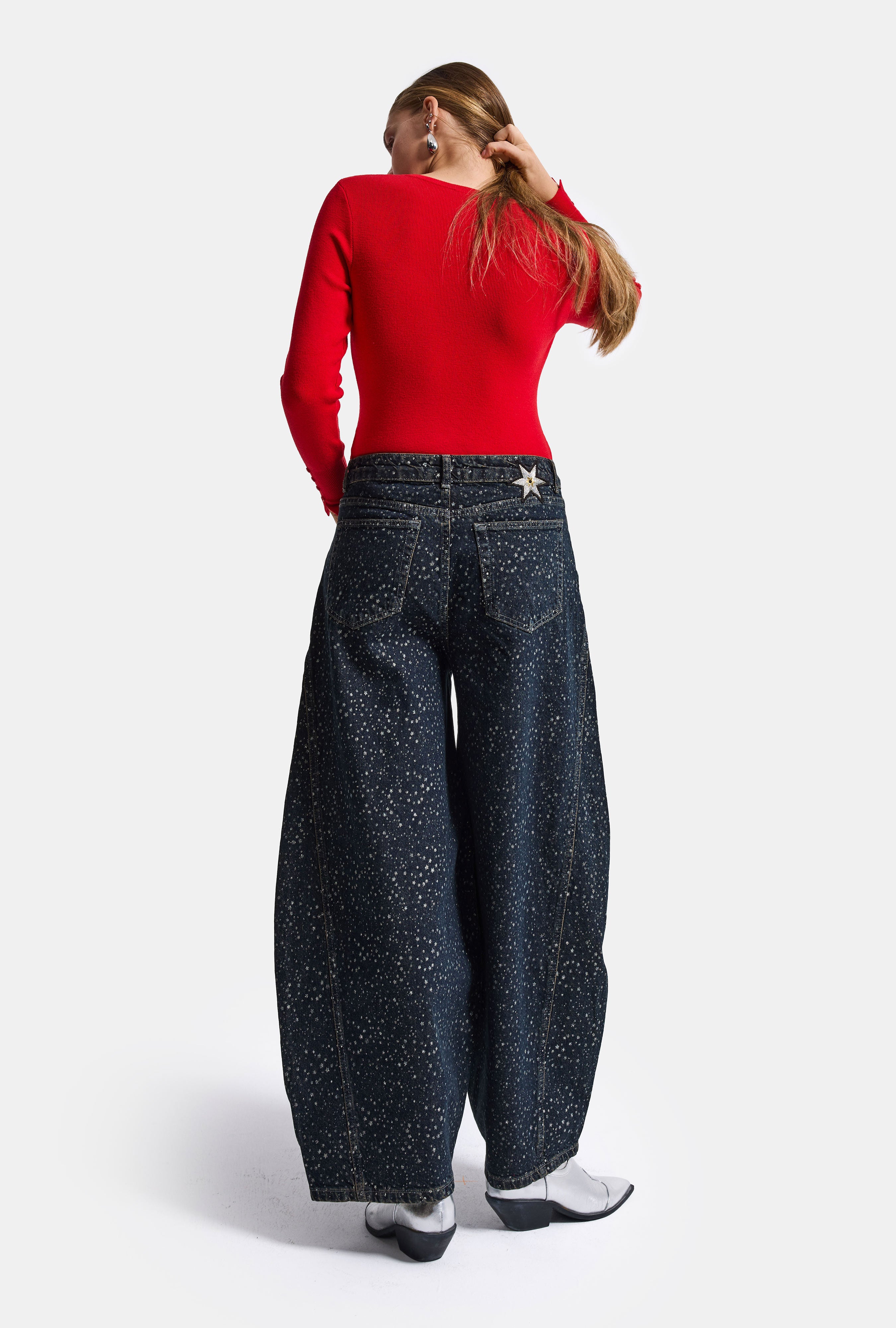 Kadın Koyu Kot 1w6-8 Baggy Fit Özel Kumaş Aksesuar Detaylı Tasarım Denim Jean