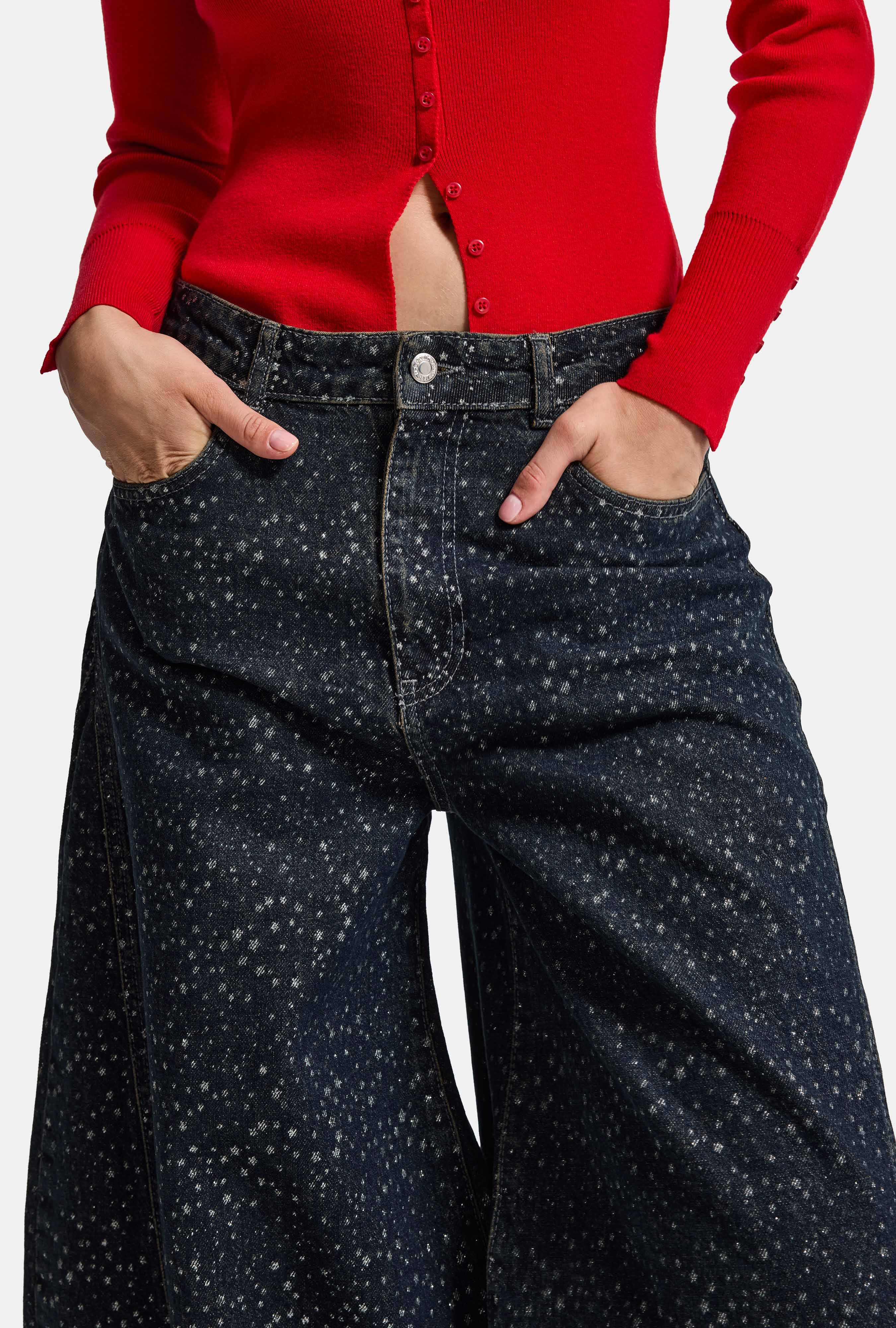 Kadın Koyu Kot 1w6-8 Baggy Fit Özel Kumaş Aksesuar Detaylı Tasarım Denim Jean