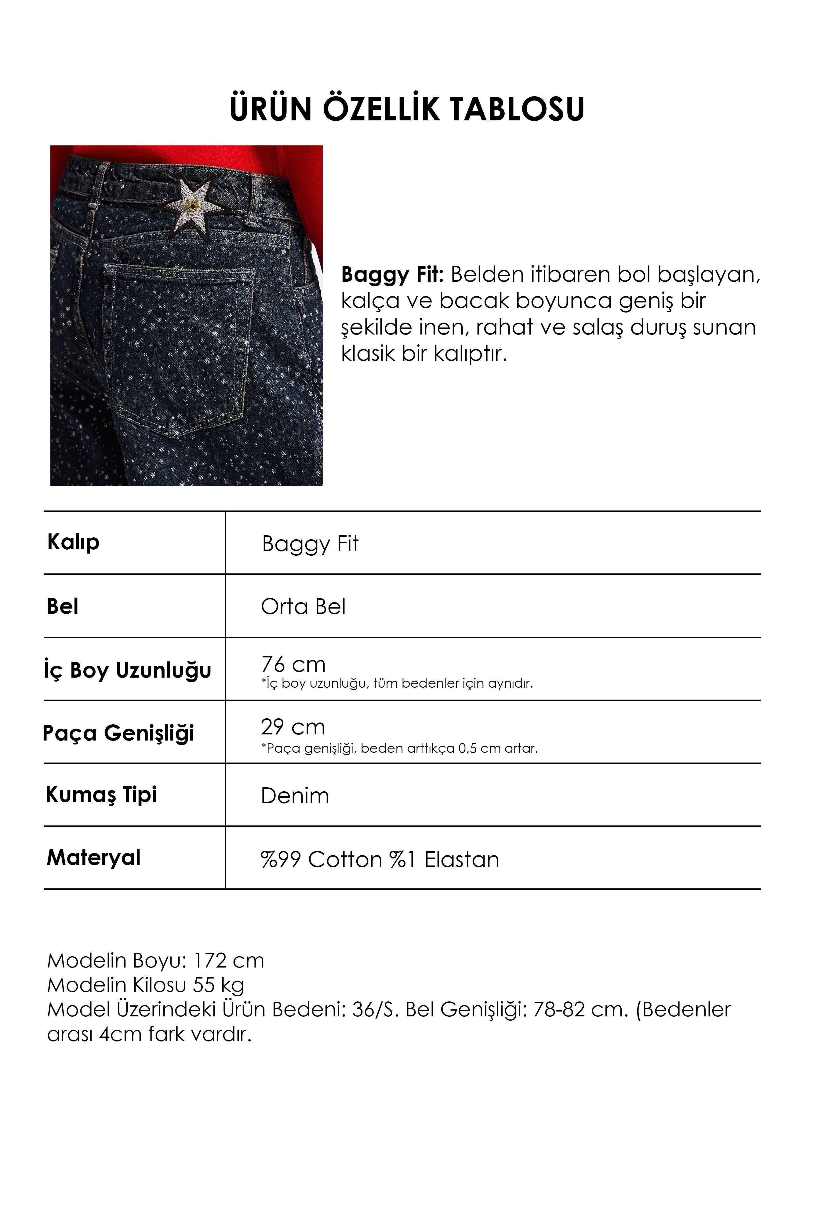 Kadın Koyu Kot 1w6-8 Baggy Fit Özel Kumaş Aksesuar Detaylı Tasarım Denim Jean