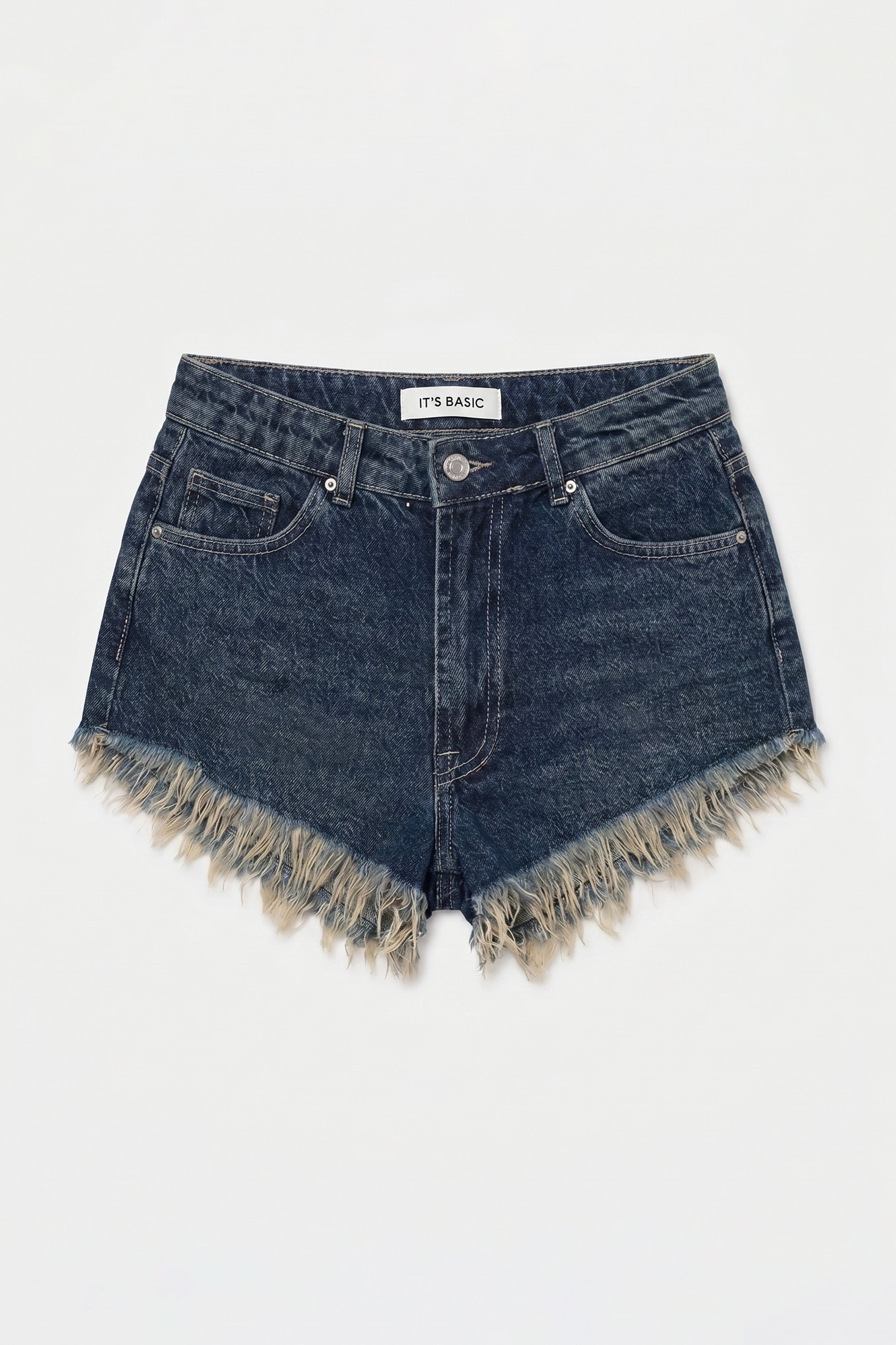 Kadın Koyu Kot 2s6 Mini Boy Paça Püsküllü Denim Şort