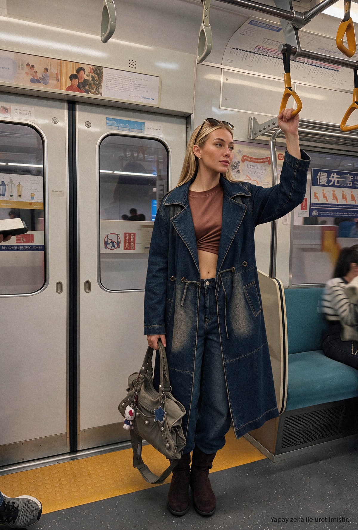 Kadın Koyu Kot 2w6-10 Relaxed Duster Trench Oversize Denim Kaban Trençkot
