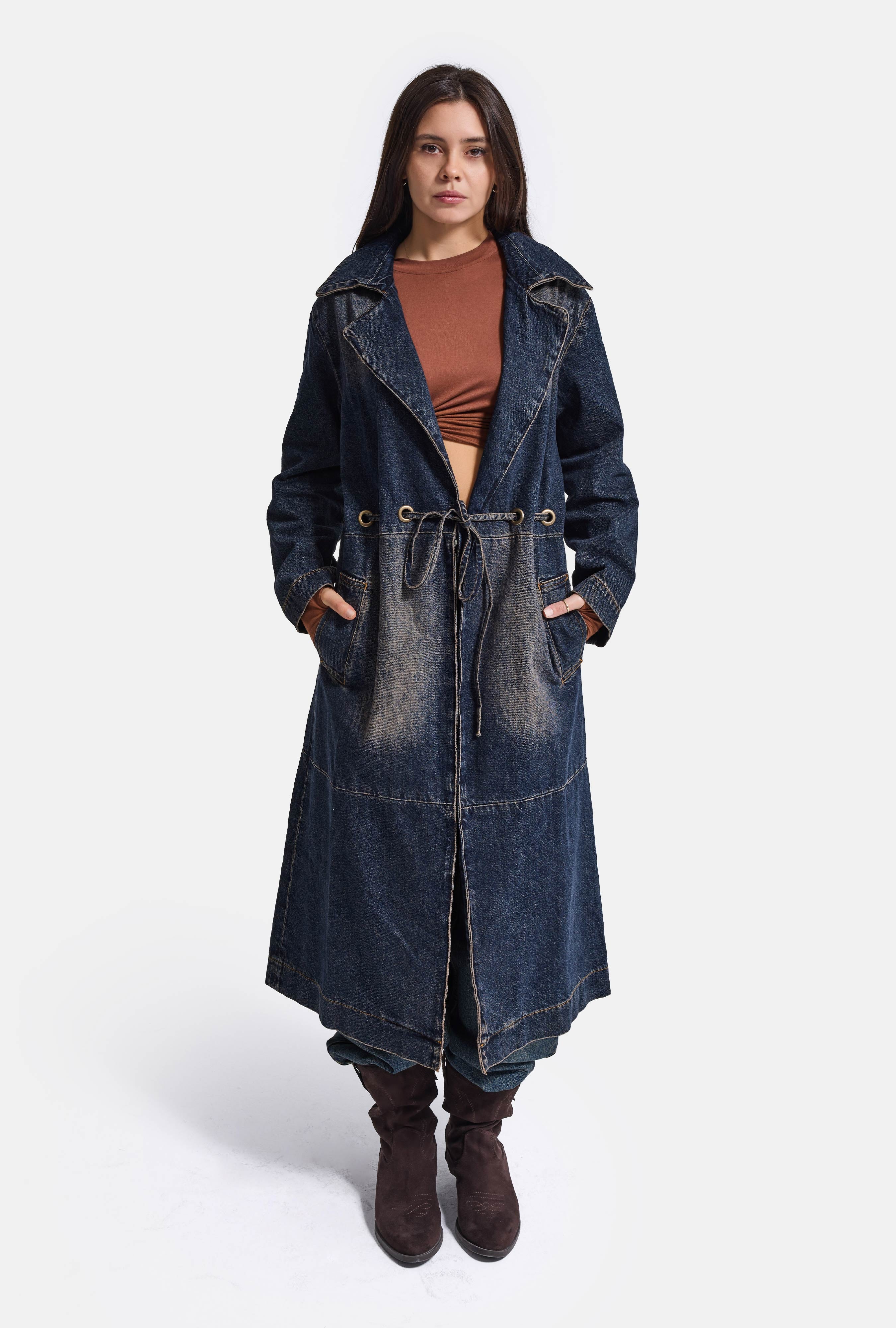 Women's Dark Wash Oversized Denim Trench Coat