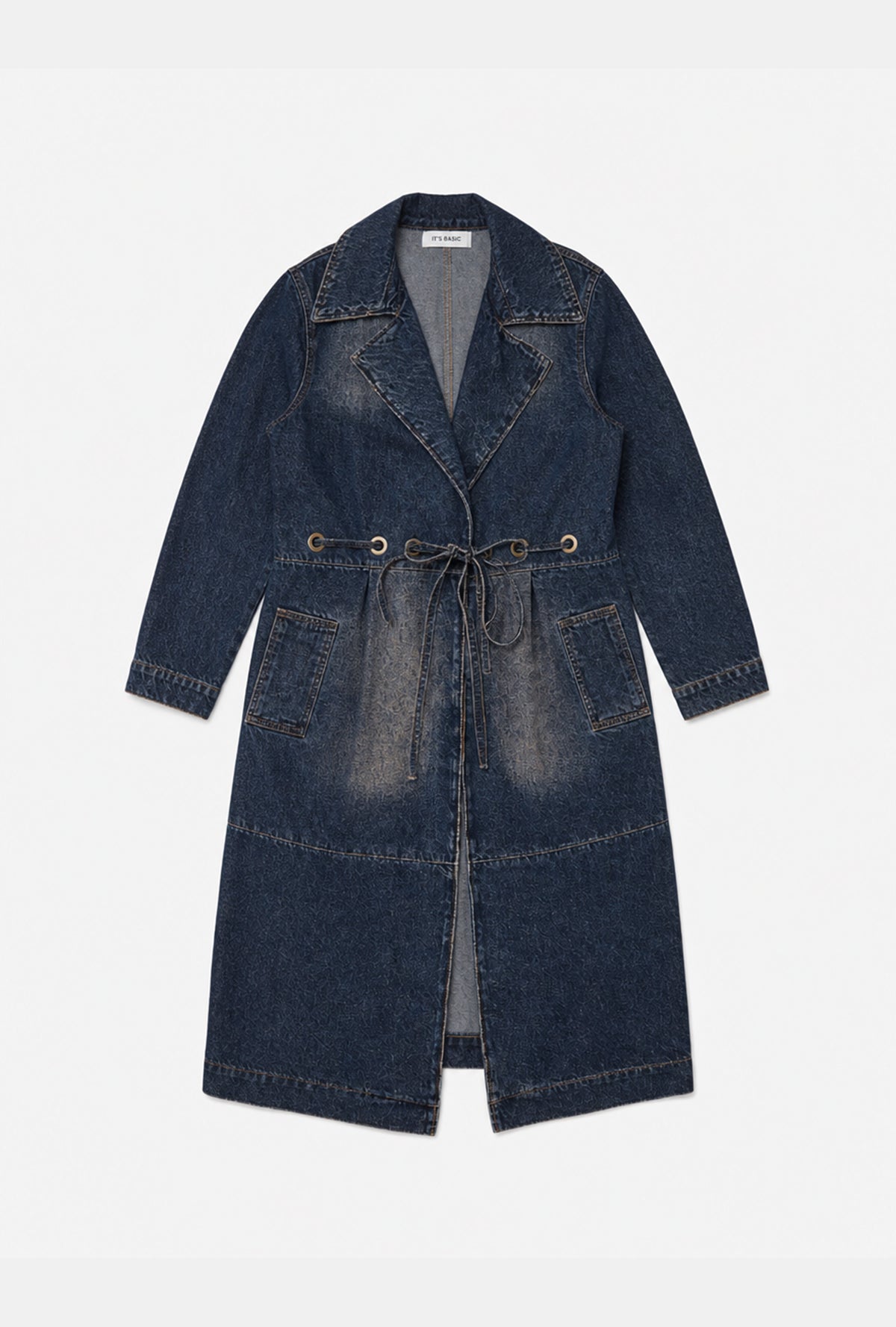 Kadın Koyu Kot 2w6-10 Relaxed Duster Trench Oversize Denim Kaban Trençkot