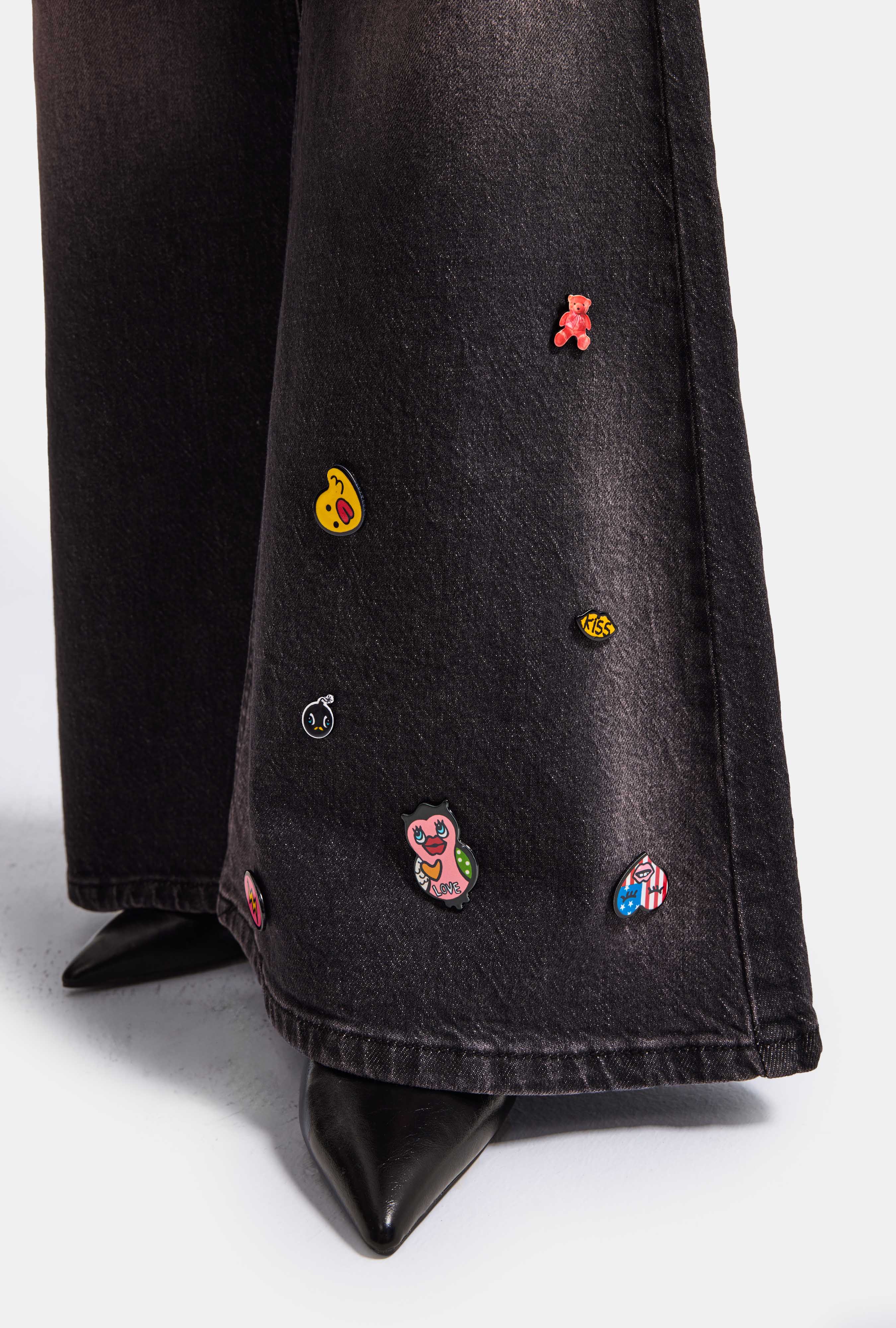 Kadın Koyu Kot 2w6-195 Flare Fit Emoji Icon Detaylı Tasarım Esnek Kumaş Denim Jean