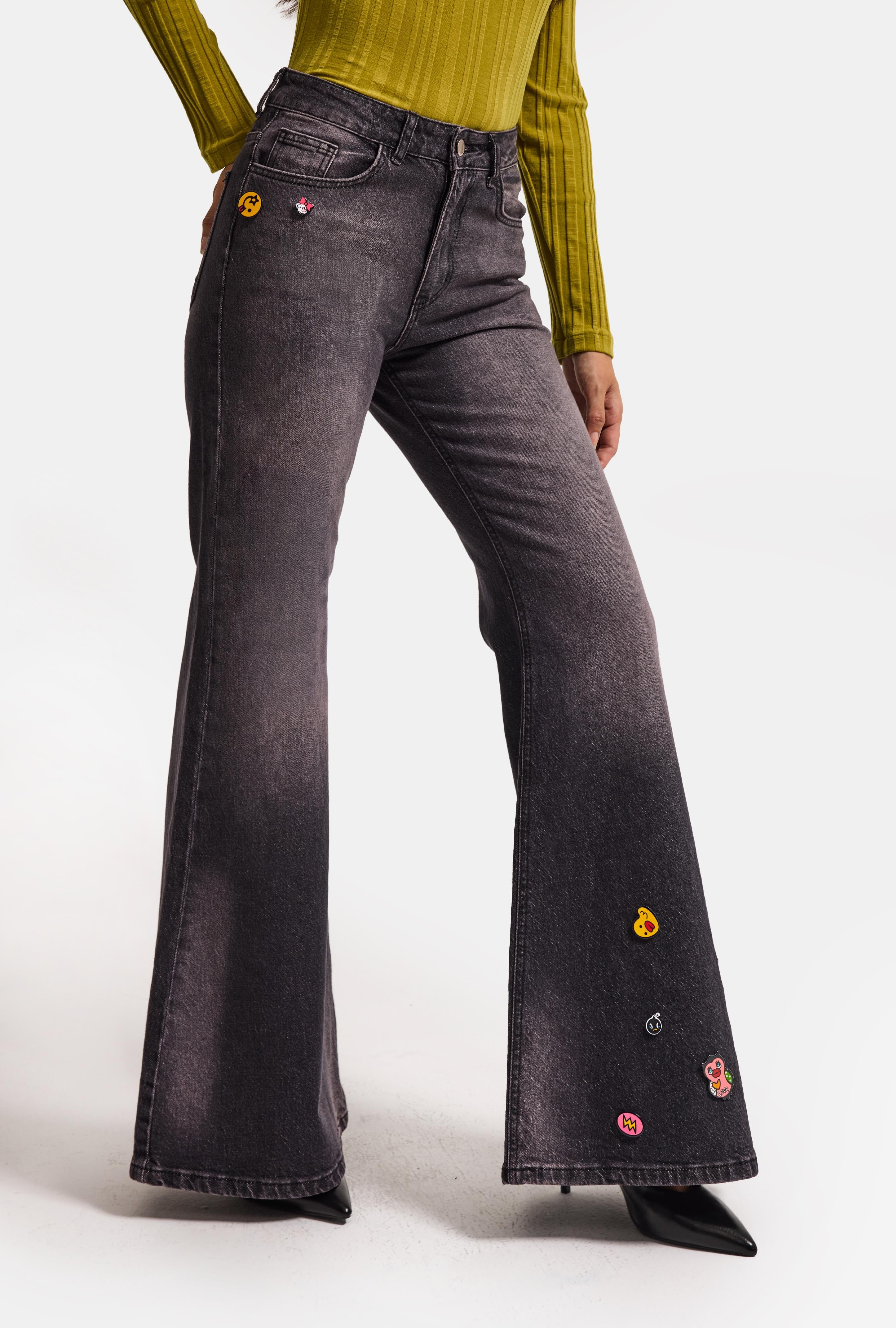 Kadın Koyu Kot 2w6-195 Flare Fit Emoji Icon Detaylı Tasarım Esnek Kumaş Denim Jean