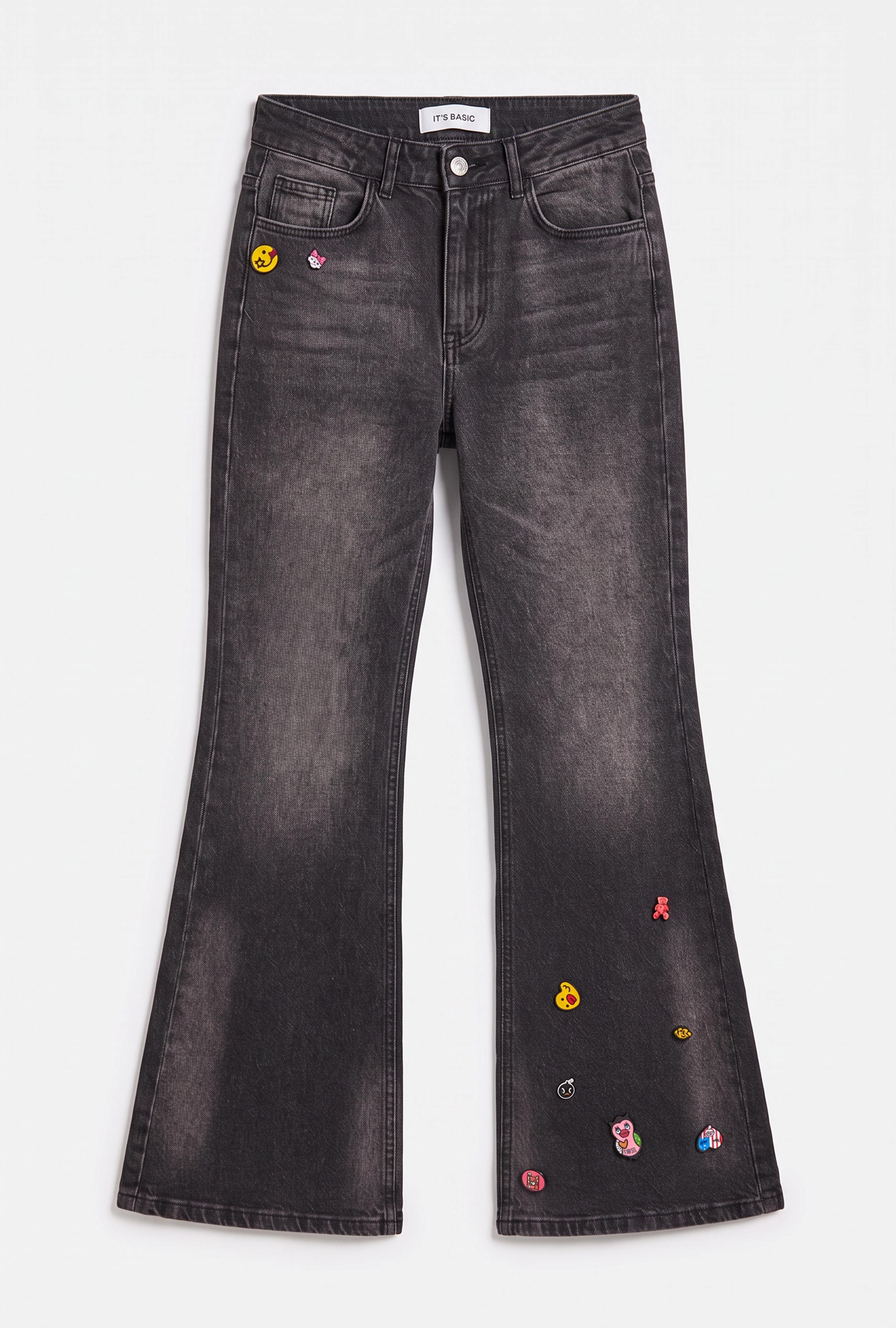 Kadın Koyu Kot 2w6-195 Flare Fit Emoji Icon Detaylı Tasarım Esnek Kumaş Denim Jean