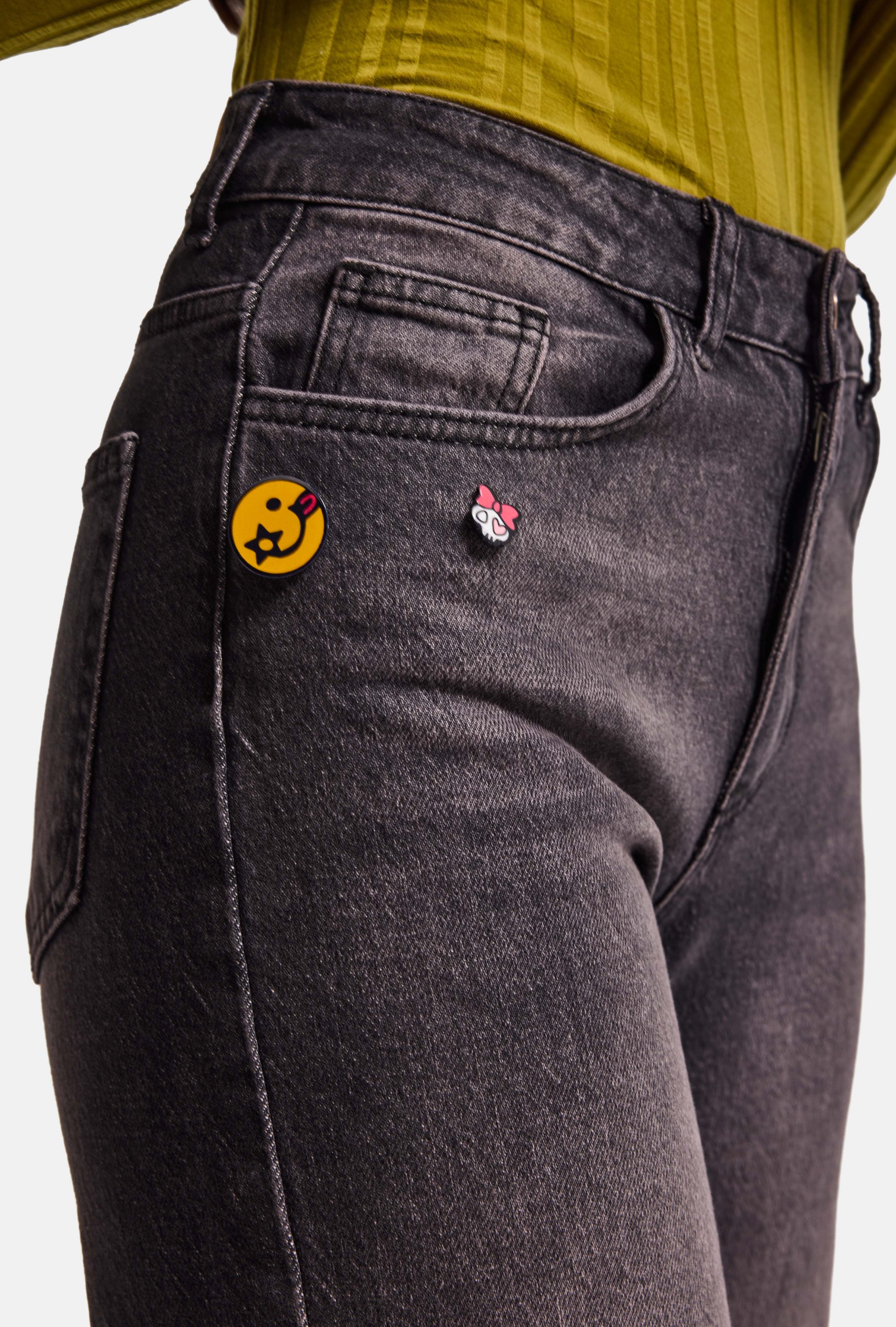 Kadın Koyu Kot 2w6-195 Flare Fit Emoji Icon Detaylı Tasarım Esnek Kumaş Denim Jean