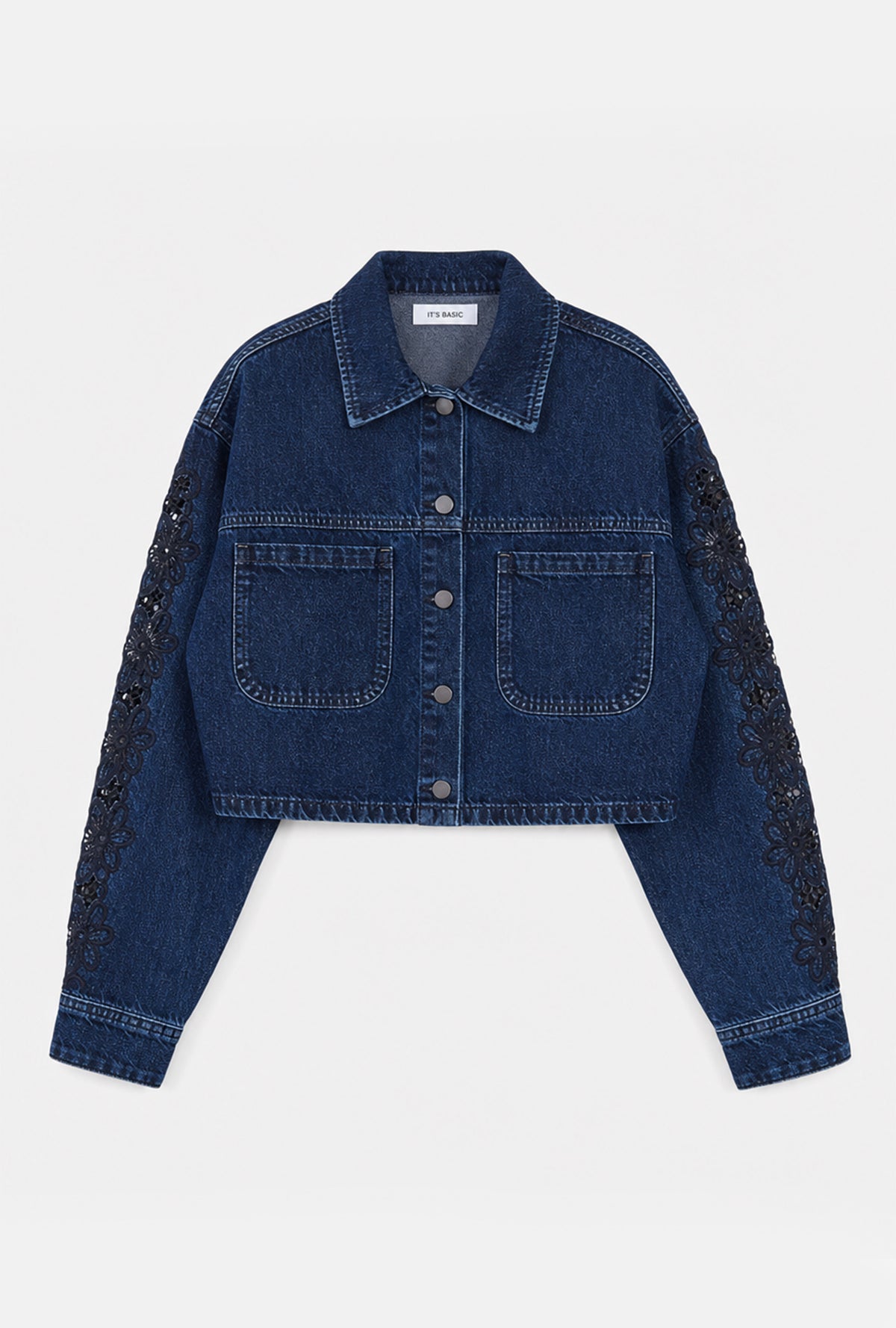 Kadın Koyu Kot 2w6-7 Dantel Nakış Detaylı Kemer Boy Özel Tasarım Denim Ceket