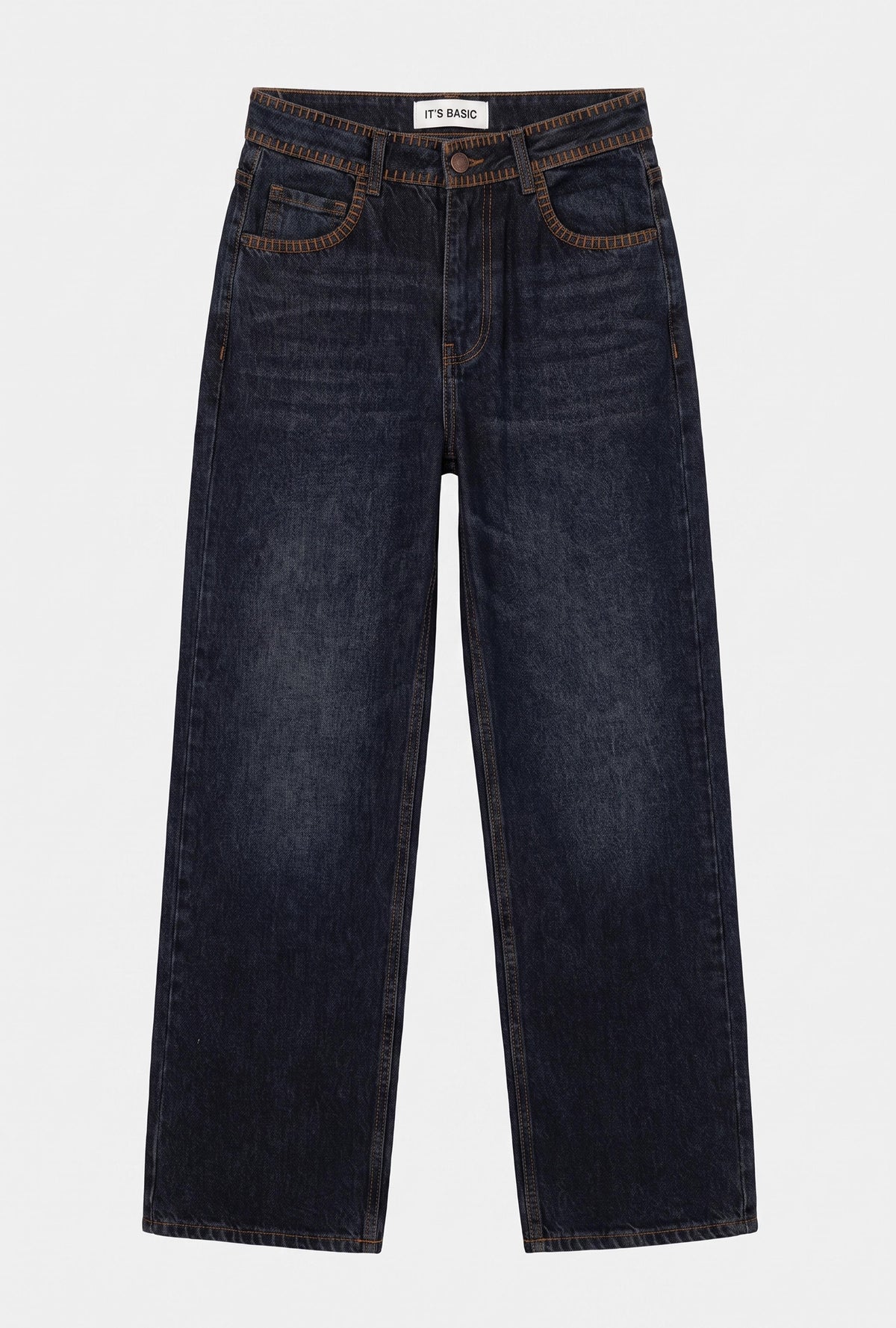 Kadın Koyu Kot 2w6-8 Loose Fit Kemer Dikiş Detaylı Özel Tasarım Denim Jean
