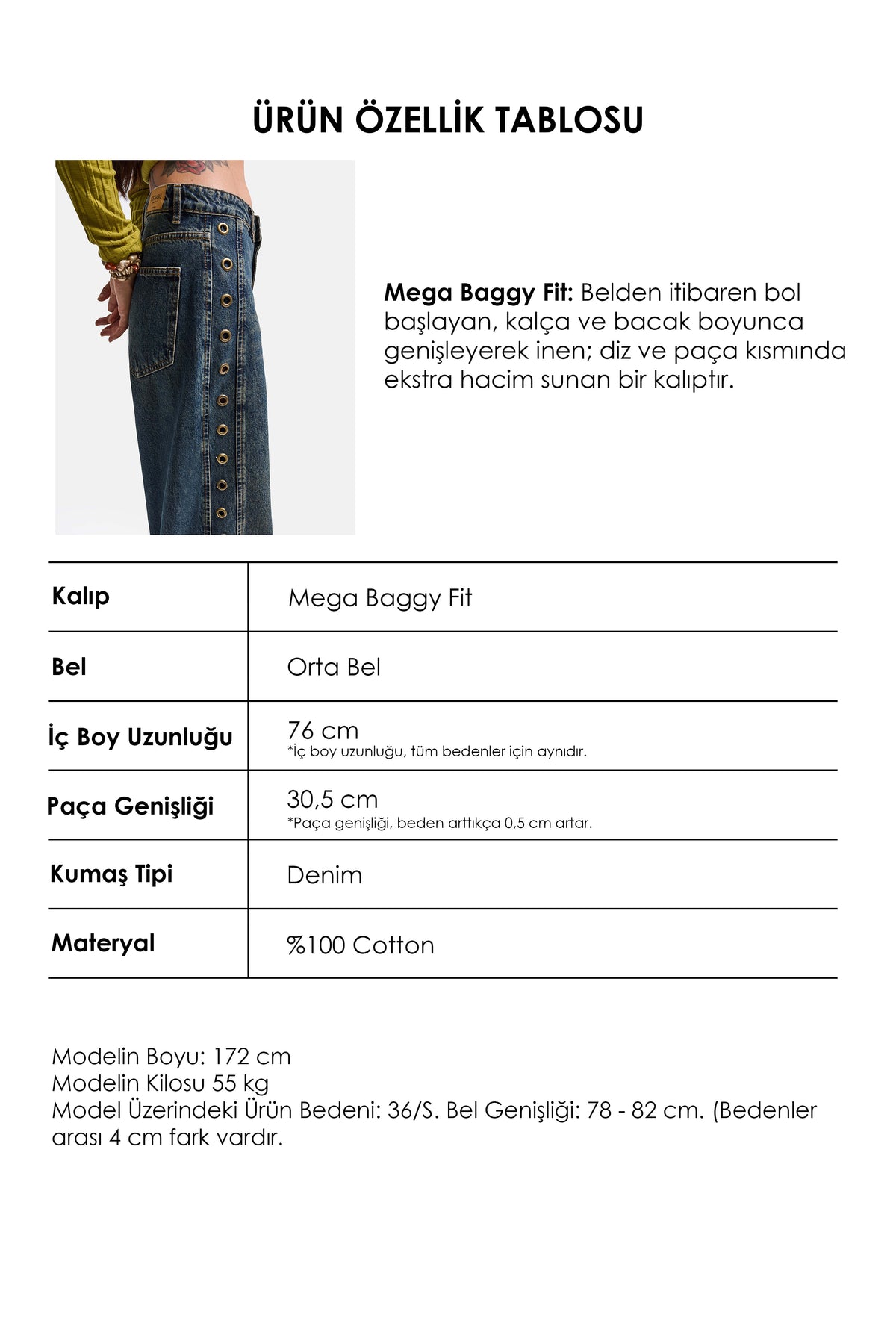 Kadın Koyu Kot 2w6-8 Maga Baggy Özel Tasarım Denim Jean