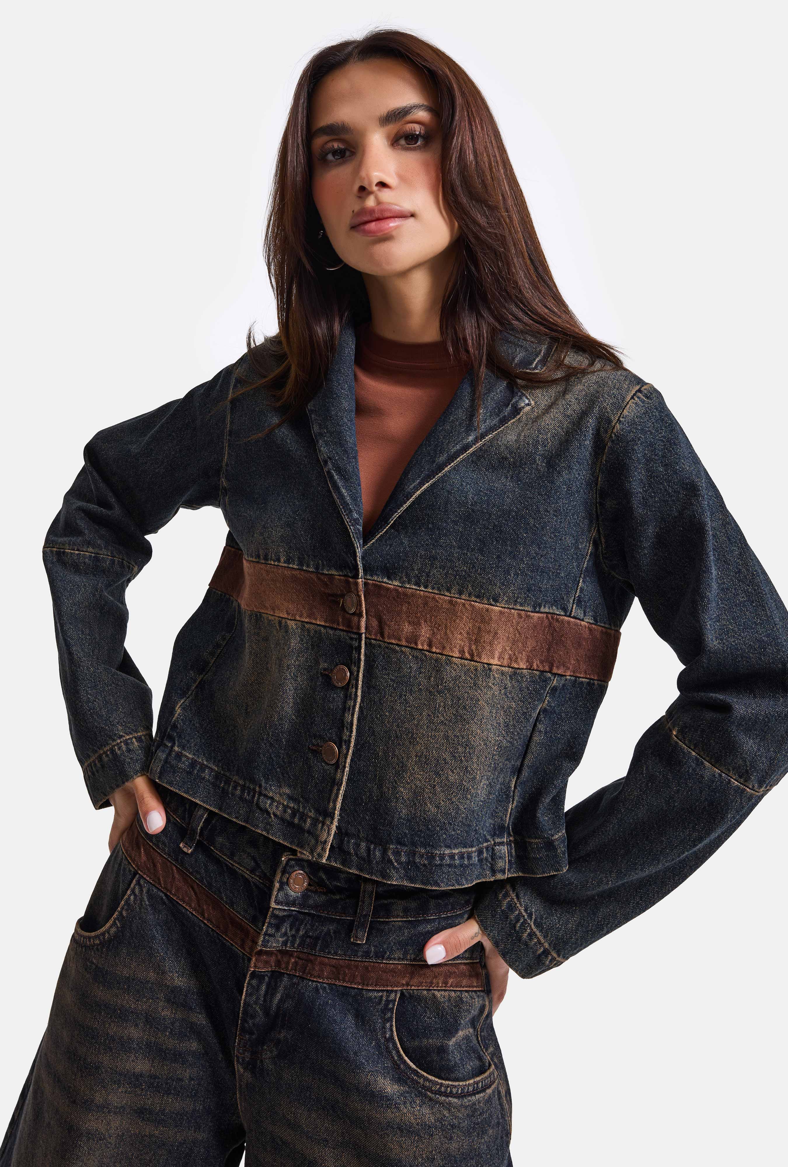 Women's Dark Denim 2w6-8 Oversize Waist Design Denim Jacket