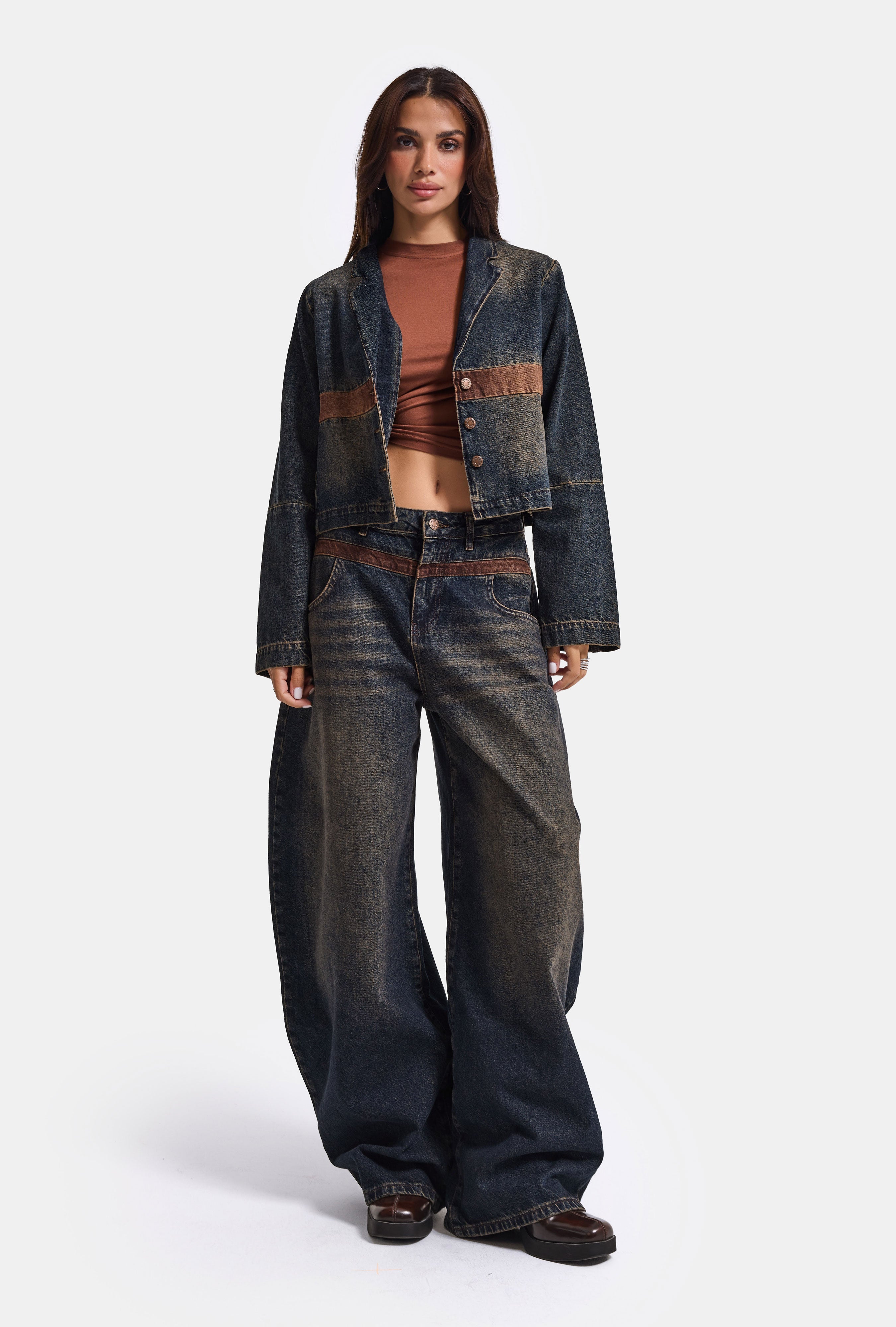 Women's Dark Denim 2w6-8 Oversize Waist Design Denim Jacket