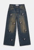 Kadın Koyu Kot 2w6-8 Palazzo Fit Özel Nakış Desenli Tasarım Denim Jean