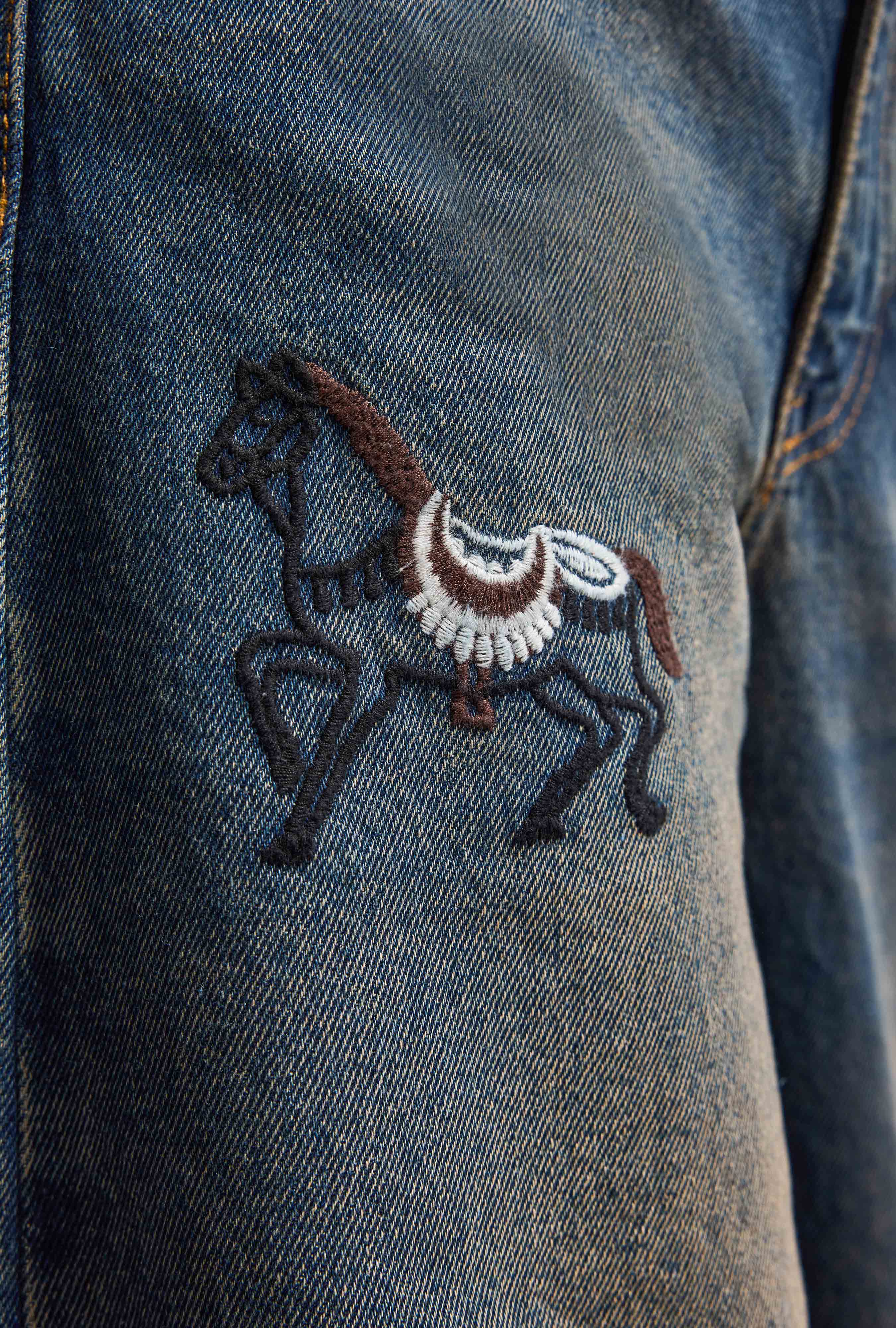 Kadın Koyu Kot 2w6-8 Palazzo Fit Özel Nakış Desenli Tasarım Denim Jean