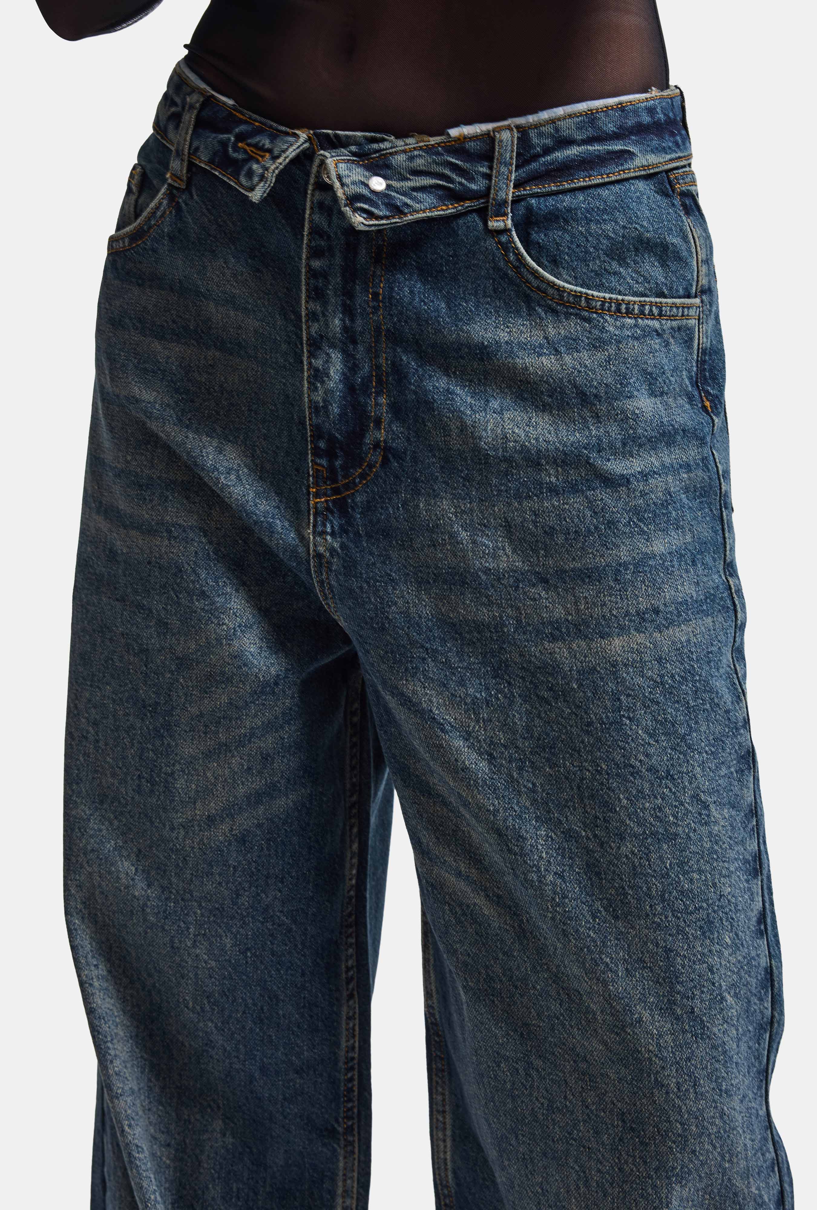 Kadın Koyu Kot 2w6-8 Straight Fit Kemer Detaylı Denim Jean