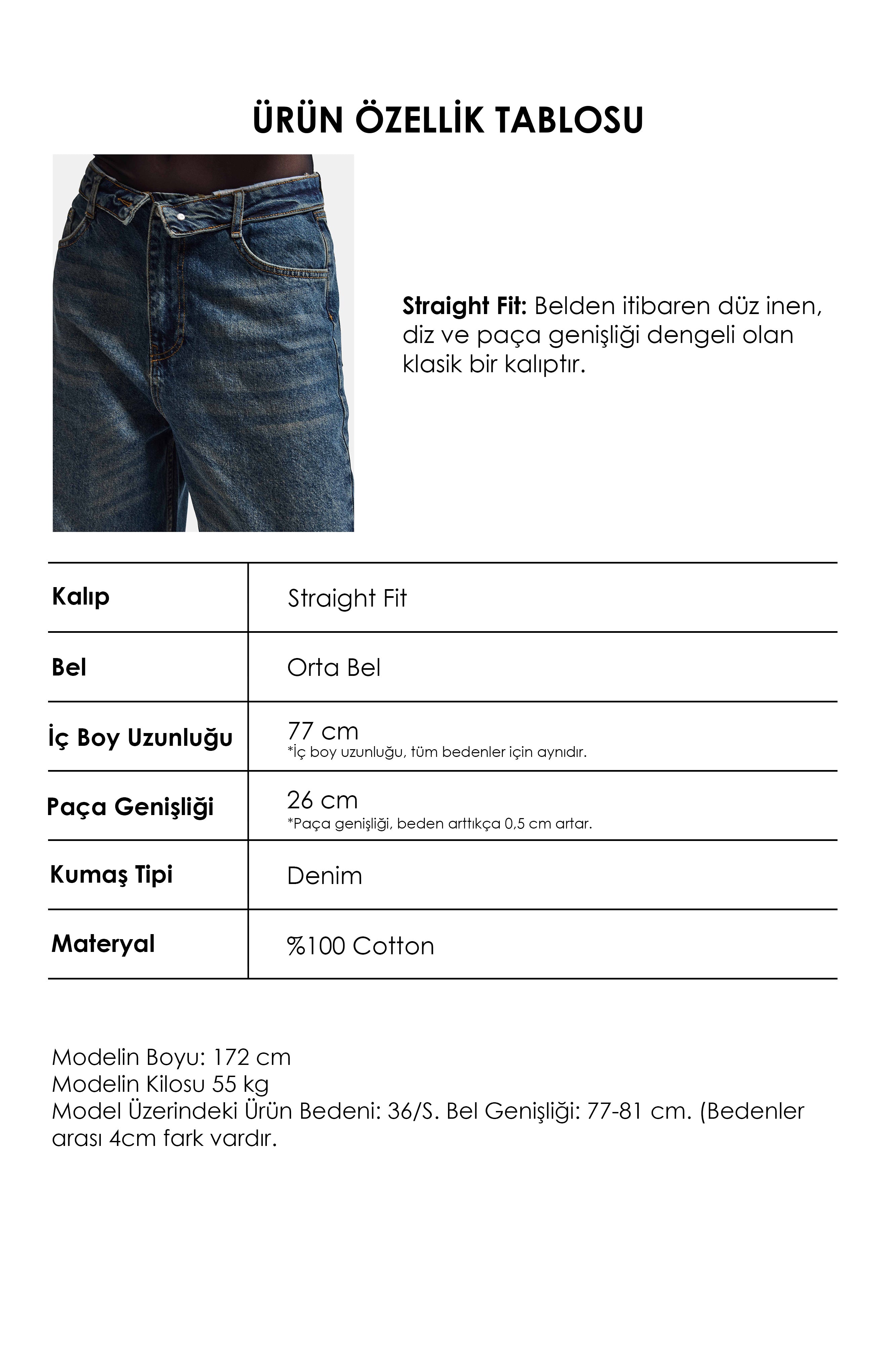 Kadın Koyu Kot 2w6-8 Straight Fit Kemer Detaylı Denim Jean
