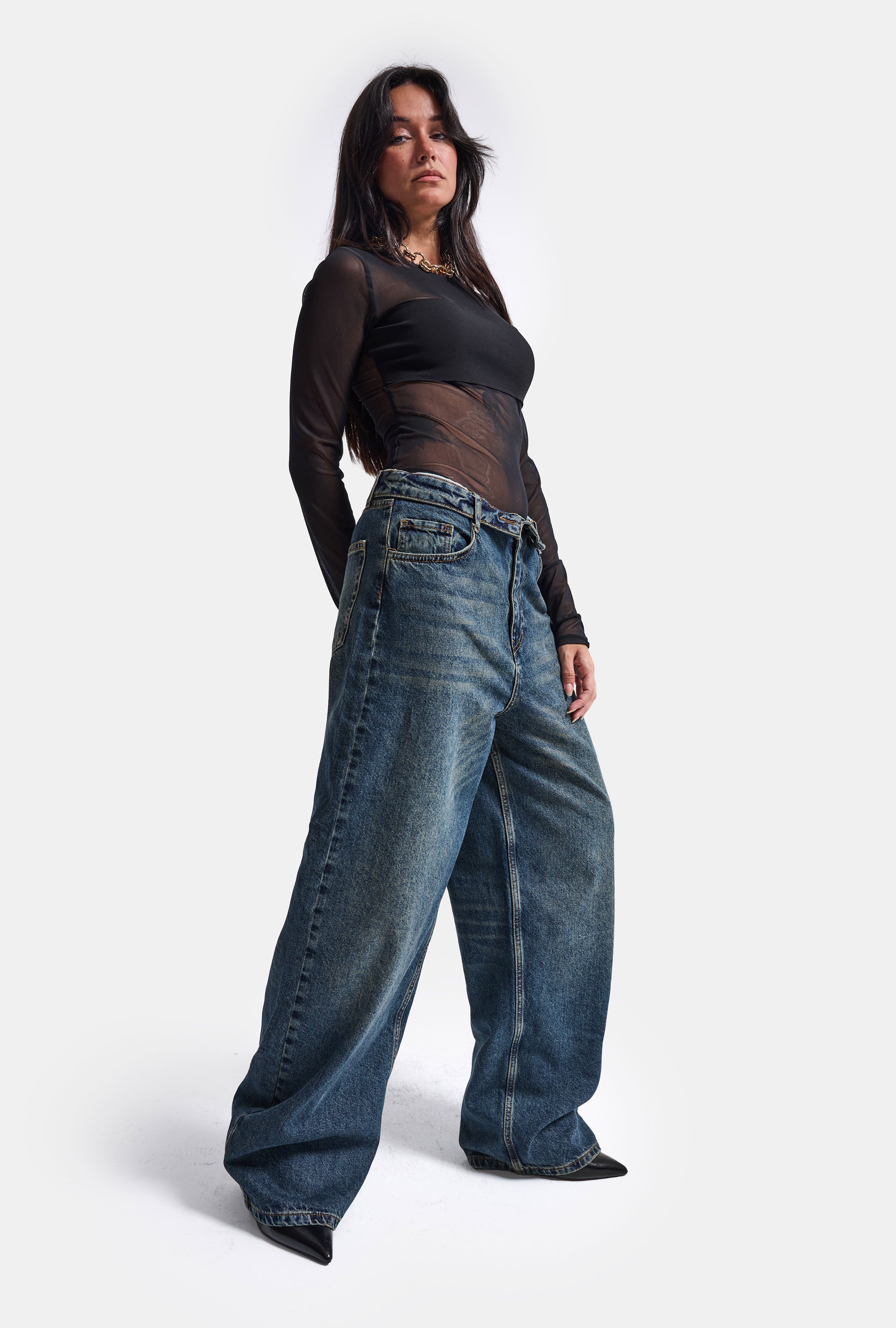 Kadın Koyu Kot 2w6-8 Straight Fit Kemer Detaylı Denim Jean