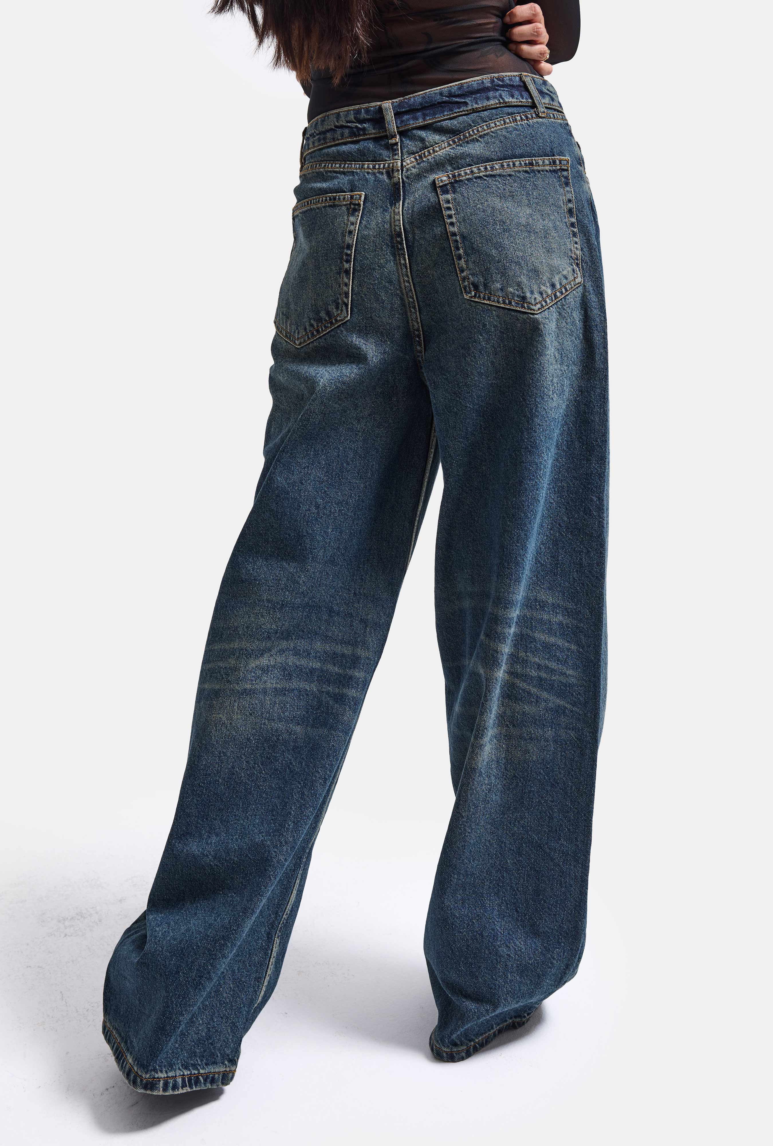 Kadın Koyu Kot 2w6-8 Straight Fit Kemer Detaylı Denim Jean