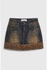 Kadın Koyu Kot 2w6-8 Straight Leopar Detaylı Tasarım denim Etek