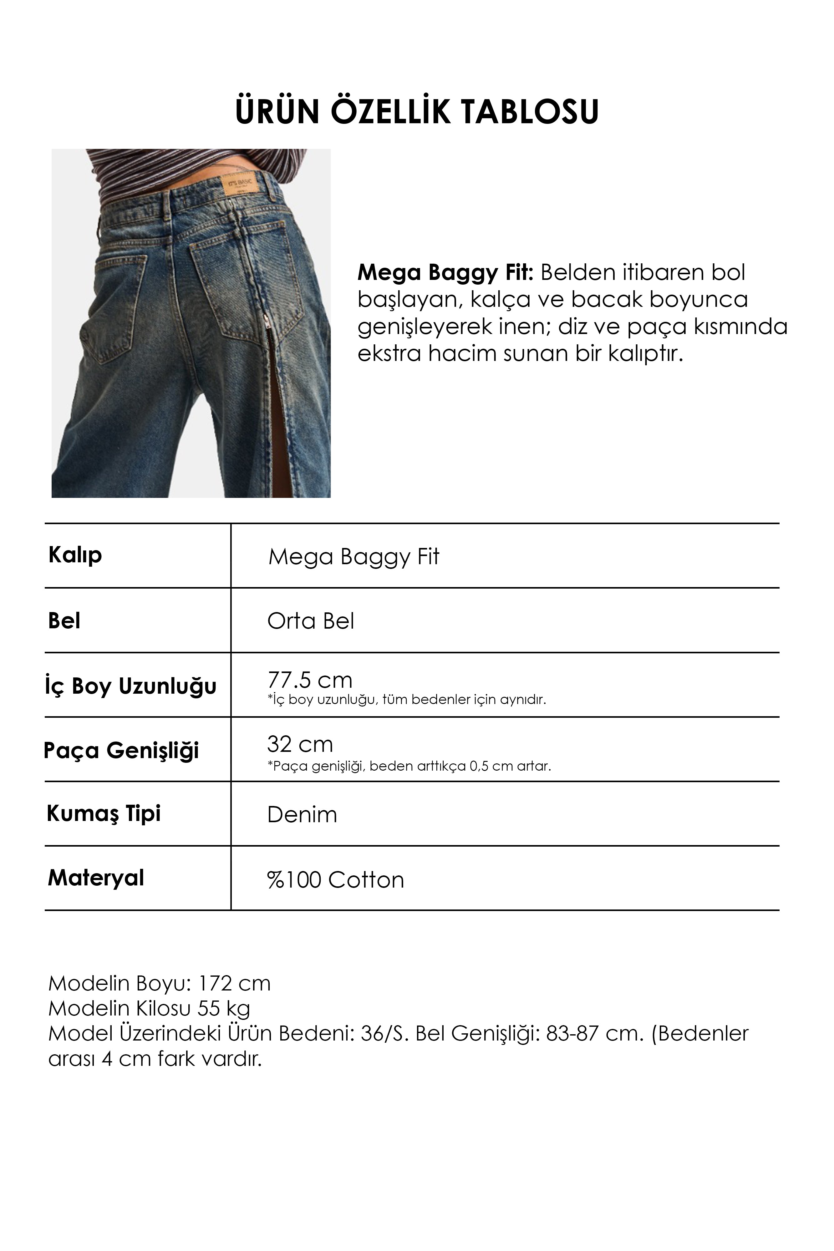 Kadın Koyu Kot 4w6-8 Mega Baggy Arkadan Fermuar Detaylı Özel Tasarım Denim Jean