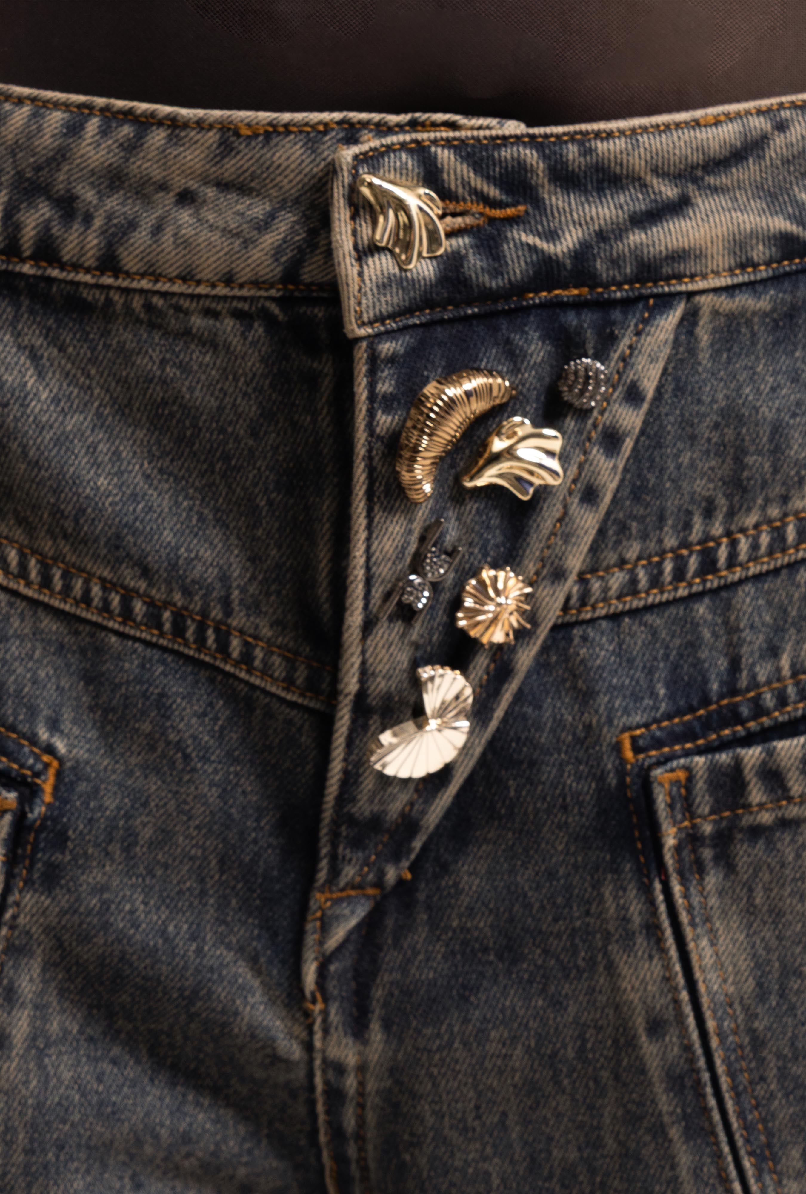 Kadın Koyu Kot 4w6-85 Mega Baggy Aksesuar Detaylı Tasarım Denim Jean