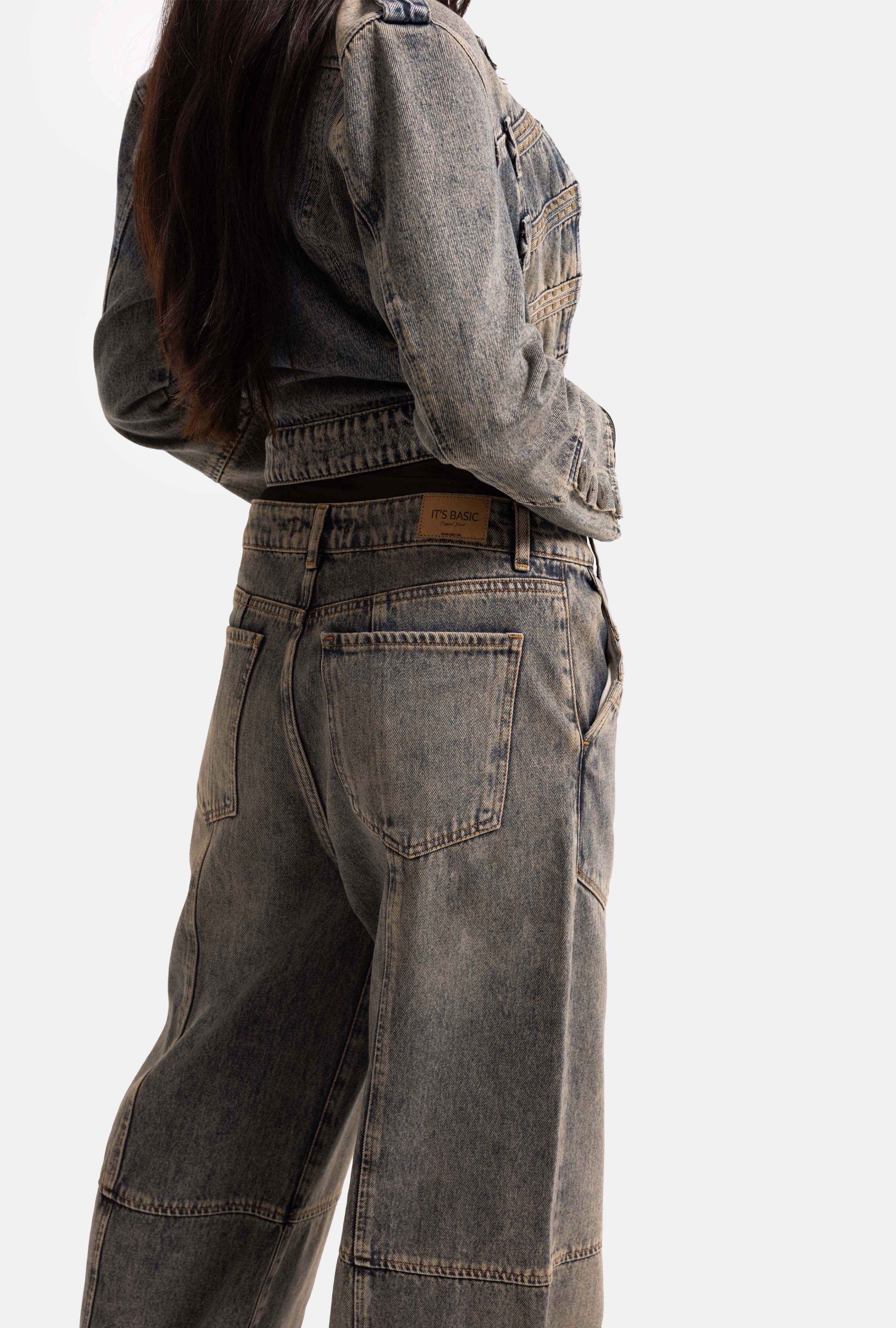 Kadın Koyu Kot 4w6-85 Mega Baggy Aksesuar Detaylı Tasarım Denim Jean