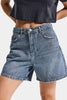 Kadın Koyu Kot Rengi 2s6-125 Mom Fit Midi Boy %100 Koton Denim Şort