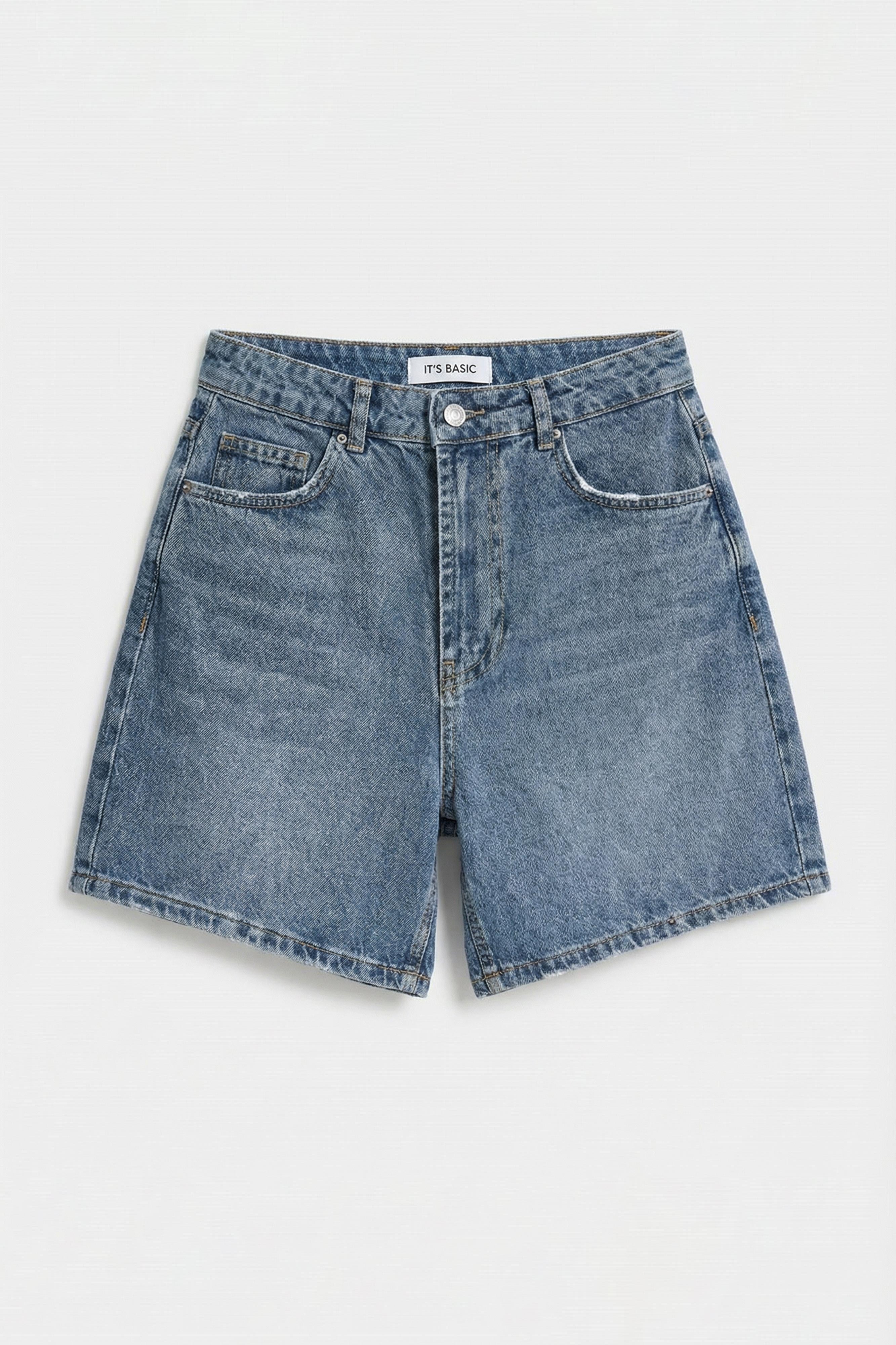 Kadın Koyu Kot Rengi 2s6-125 Mom Fit Midi Boy %100 Koton Denim Şort