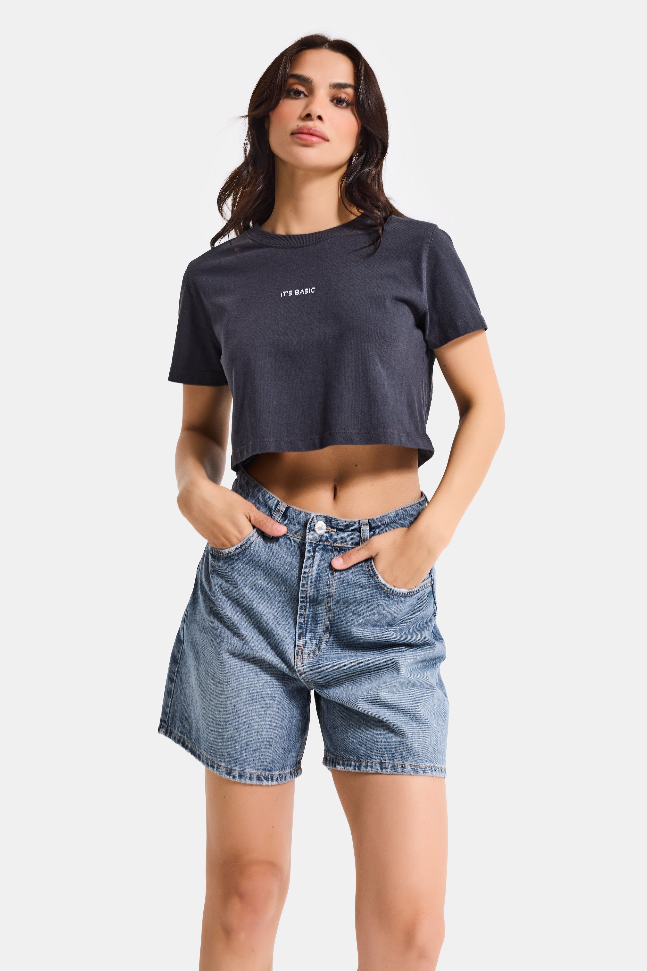 Kadın Koyu Kot Rengi 2s6-125 Mom Fit Midi Boy %100 Koton Denim Şort