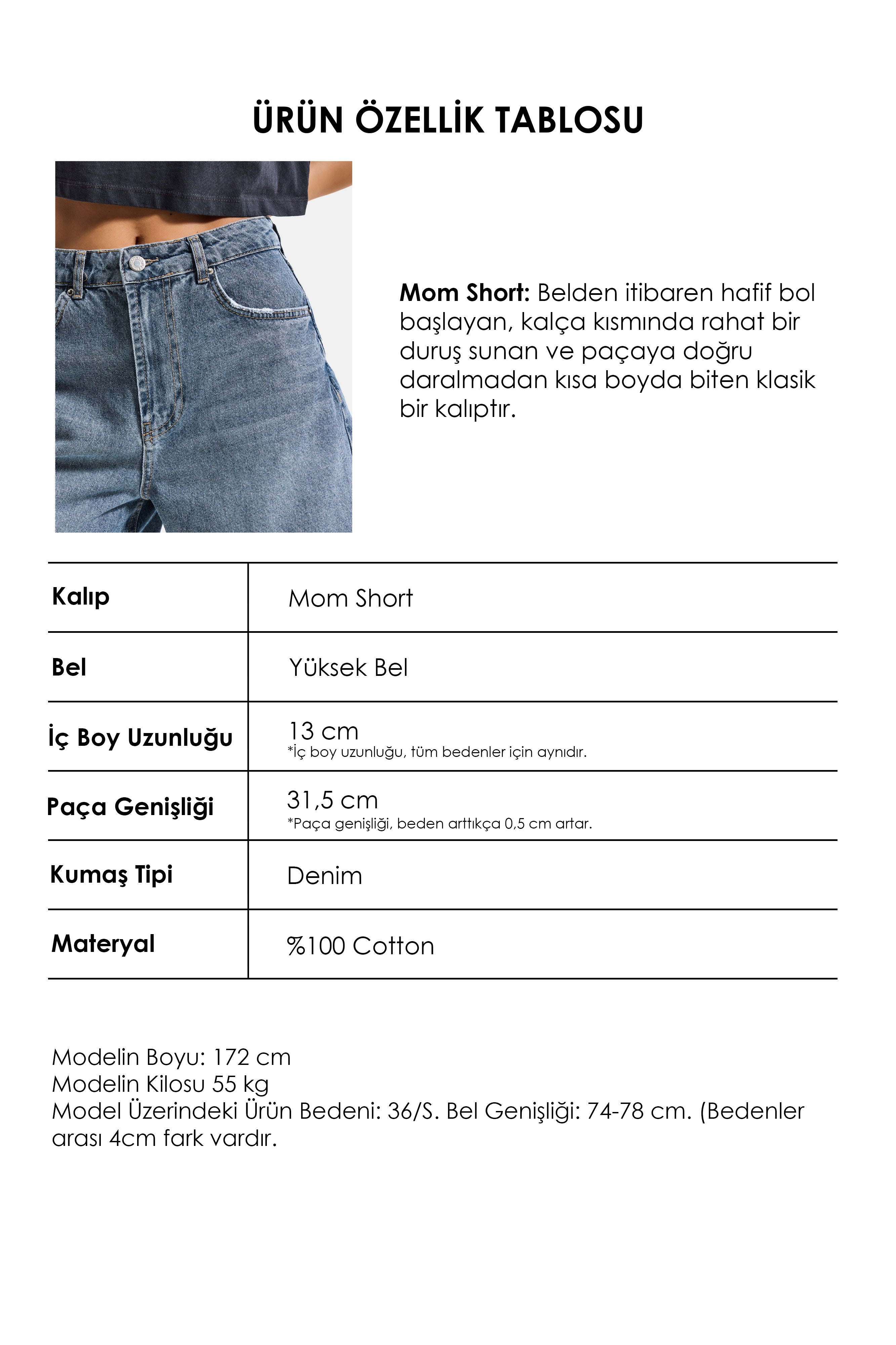 Kadın Koyu Kot Rengi 2s6-125 Mom Fit Midi Boy %100 Koton Denim Şort