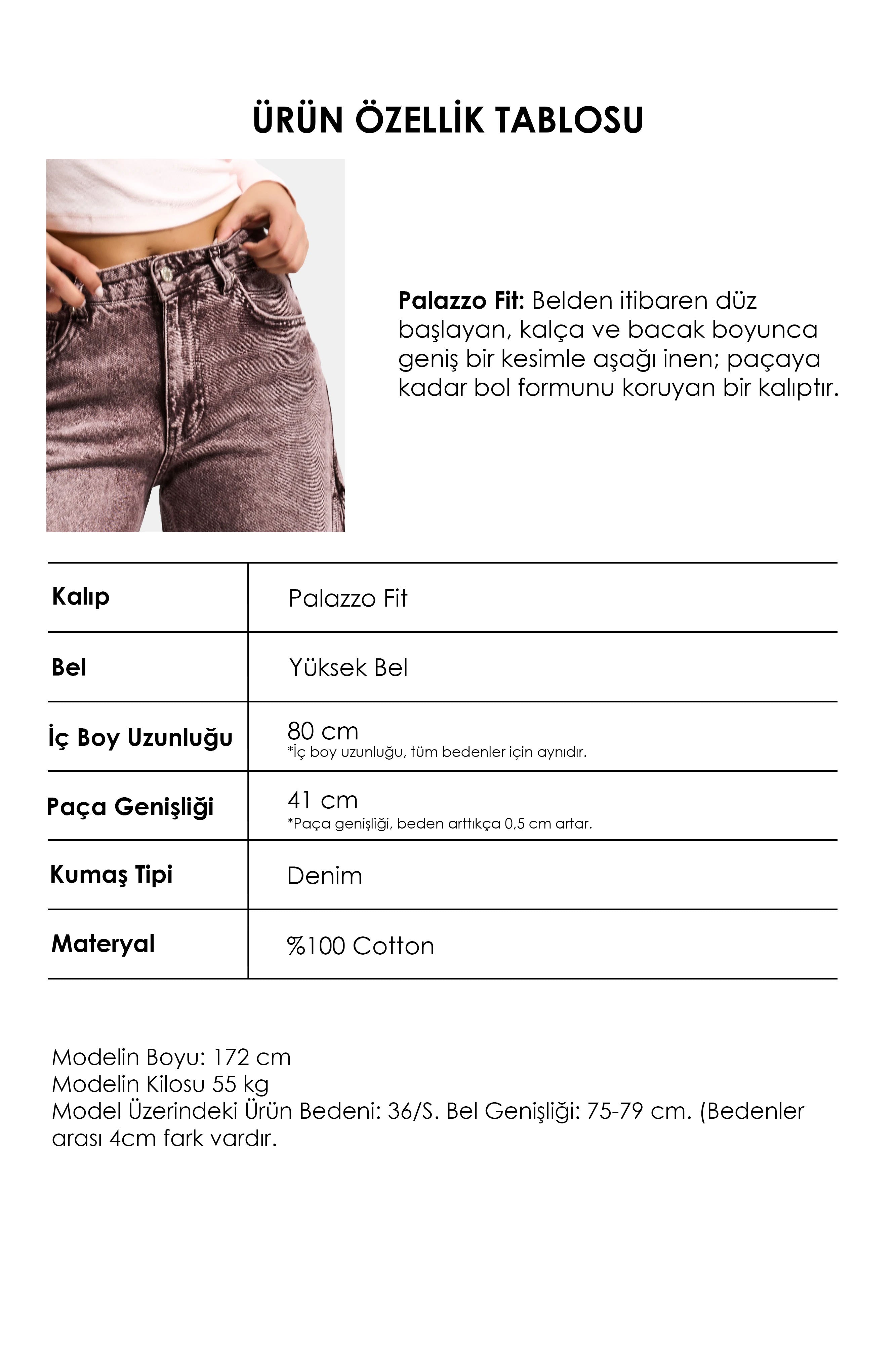 Kadın Koyu Kot Rengi 4s6-157 Süper Palazzo %100 Koton Denim Jean