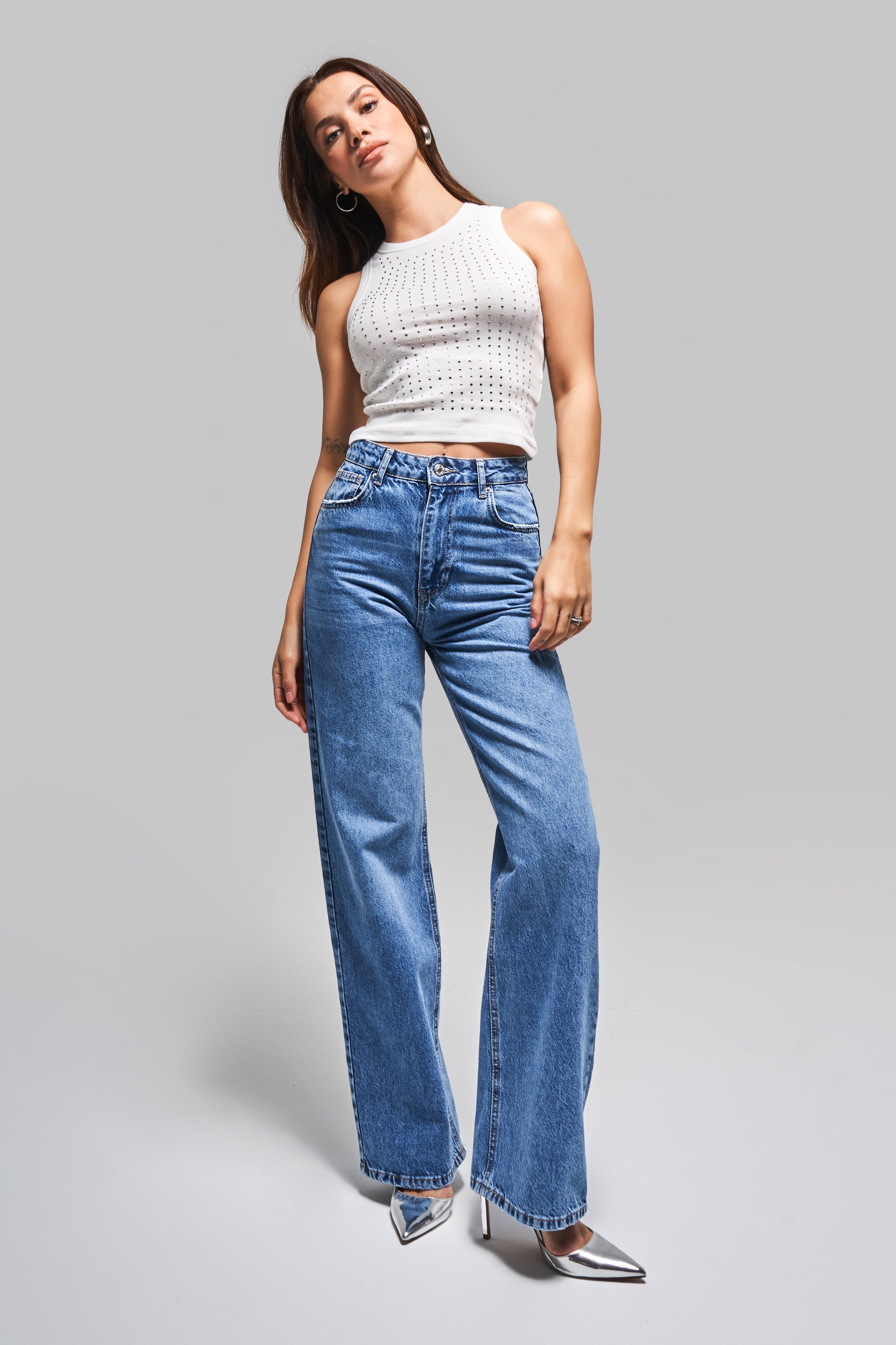 Kadın Koyu Kot Rengi 4s5-4 Straight Fit Yüksek Bel %100 Koton İç Boy 80cm Denim Jean