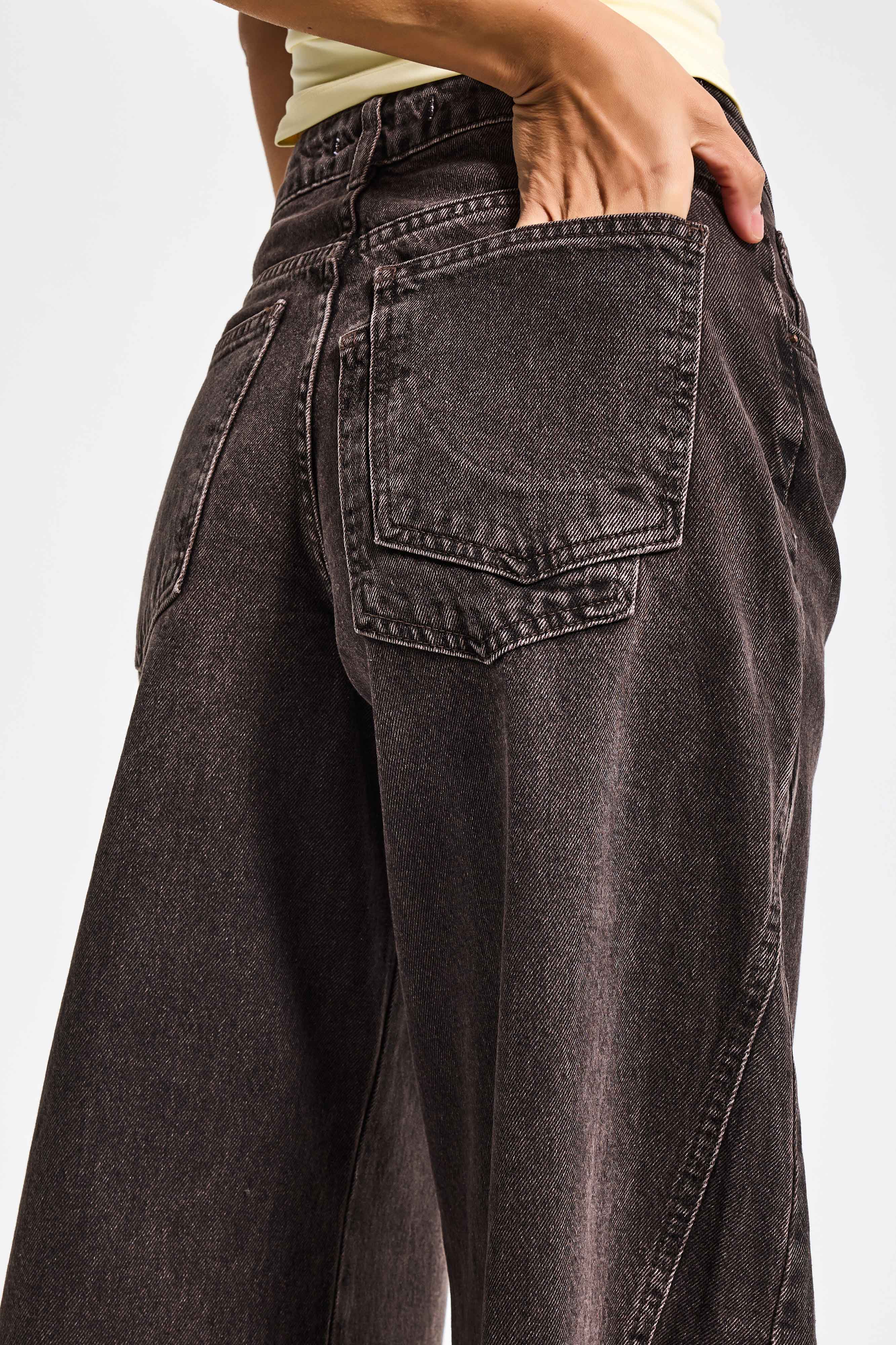 Kadın Koyu Kot Rengi 4s6-156 Süper Palazzo Fit Yan Detaylı Tasarım Denim Jean