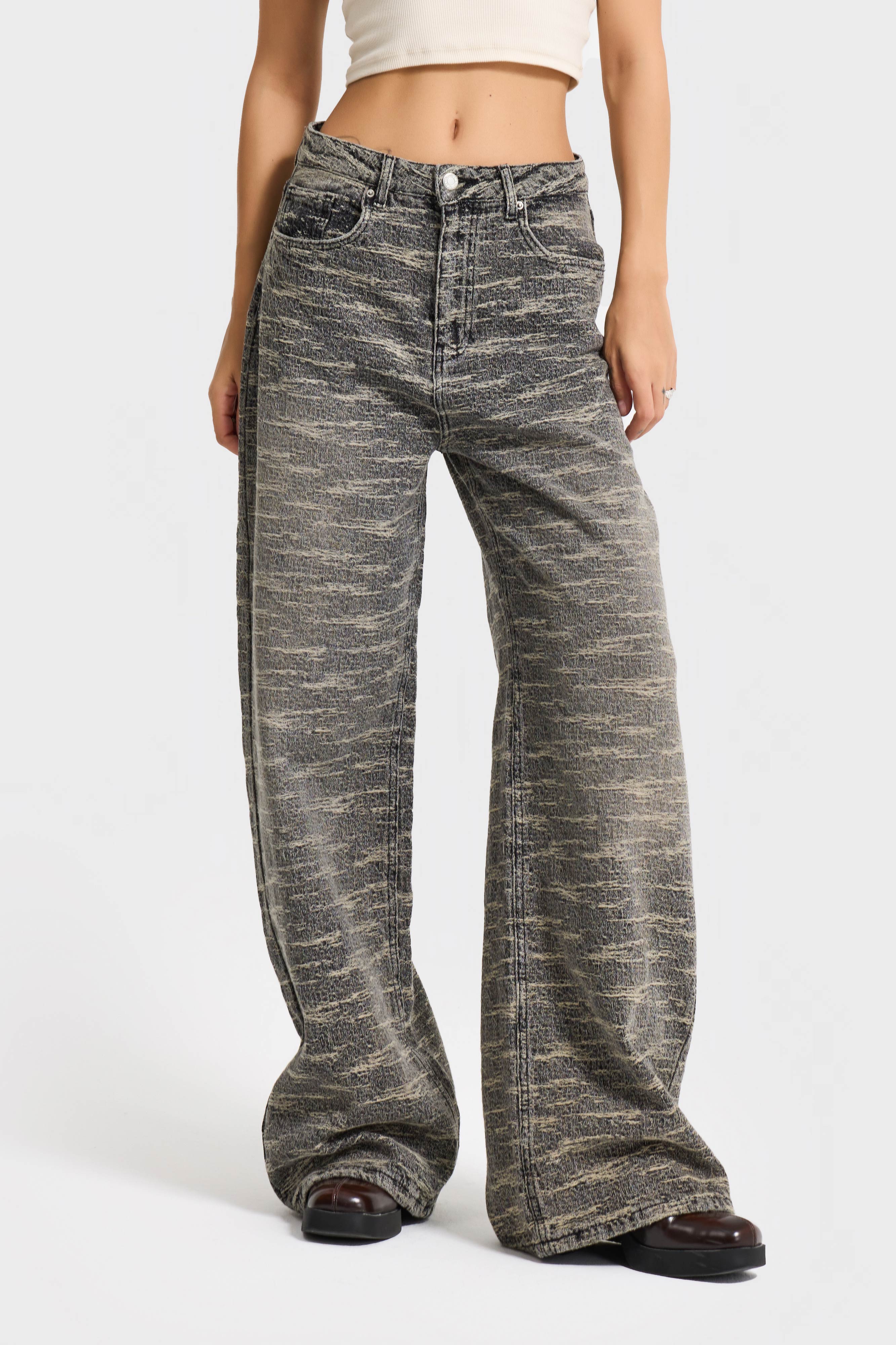 Kadın Koyu Kot Rengi 4w5-155 Süper Baggy Fit Özel Kumaş Tasarım Denim Jean