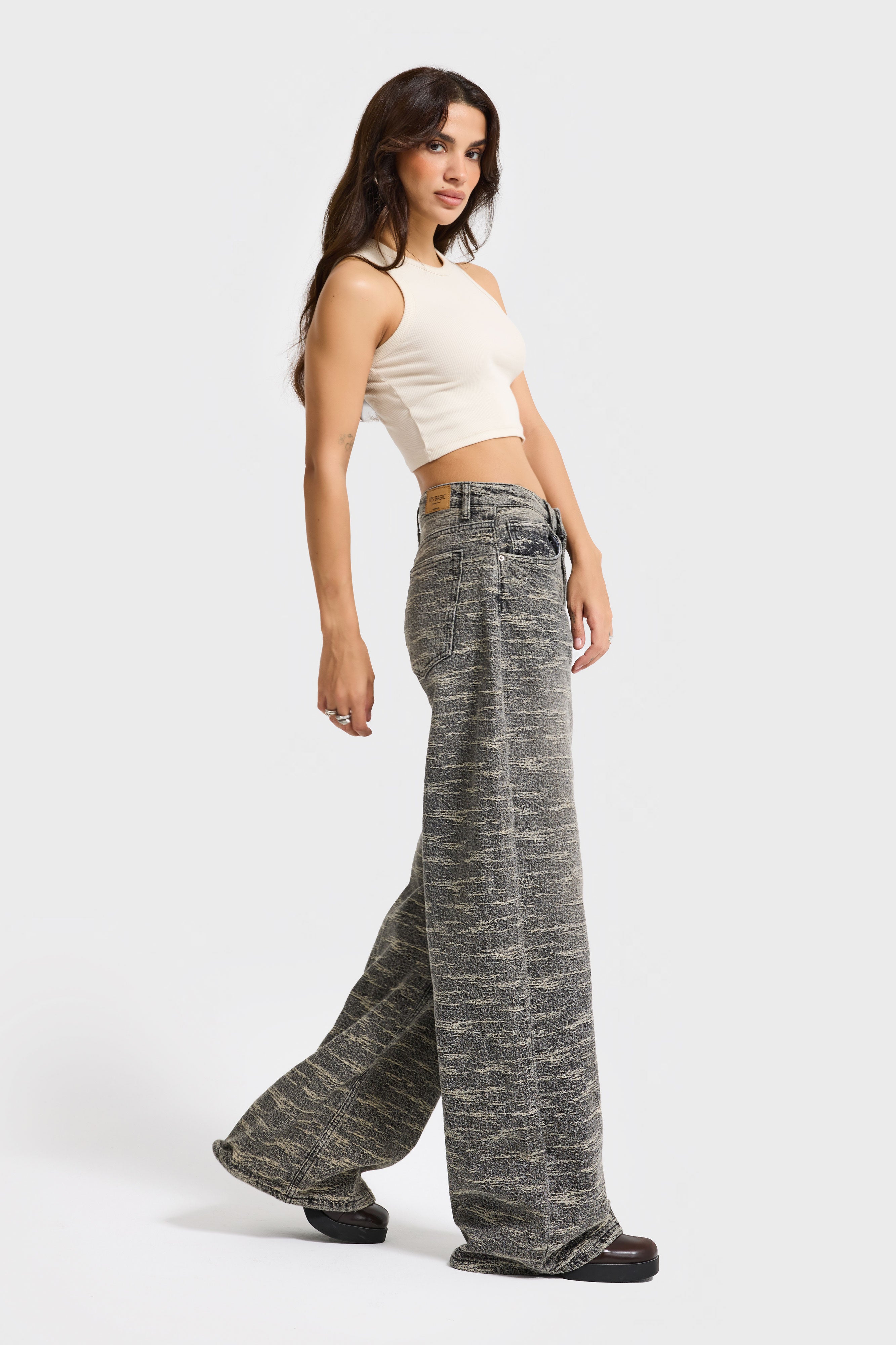 Kadın Koyu Kot Rengi 4w5-155 Süper Baggy Fit Özel Kumaş Tasarım Denim Jean