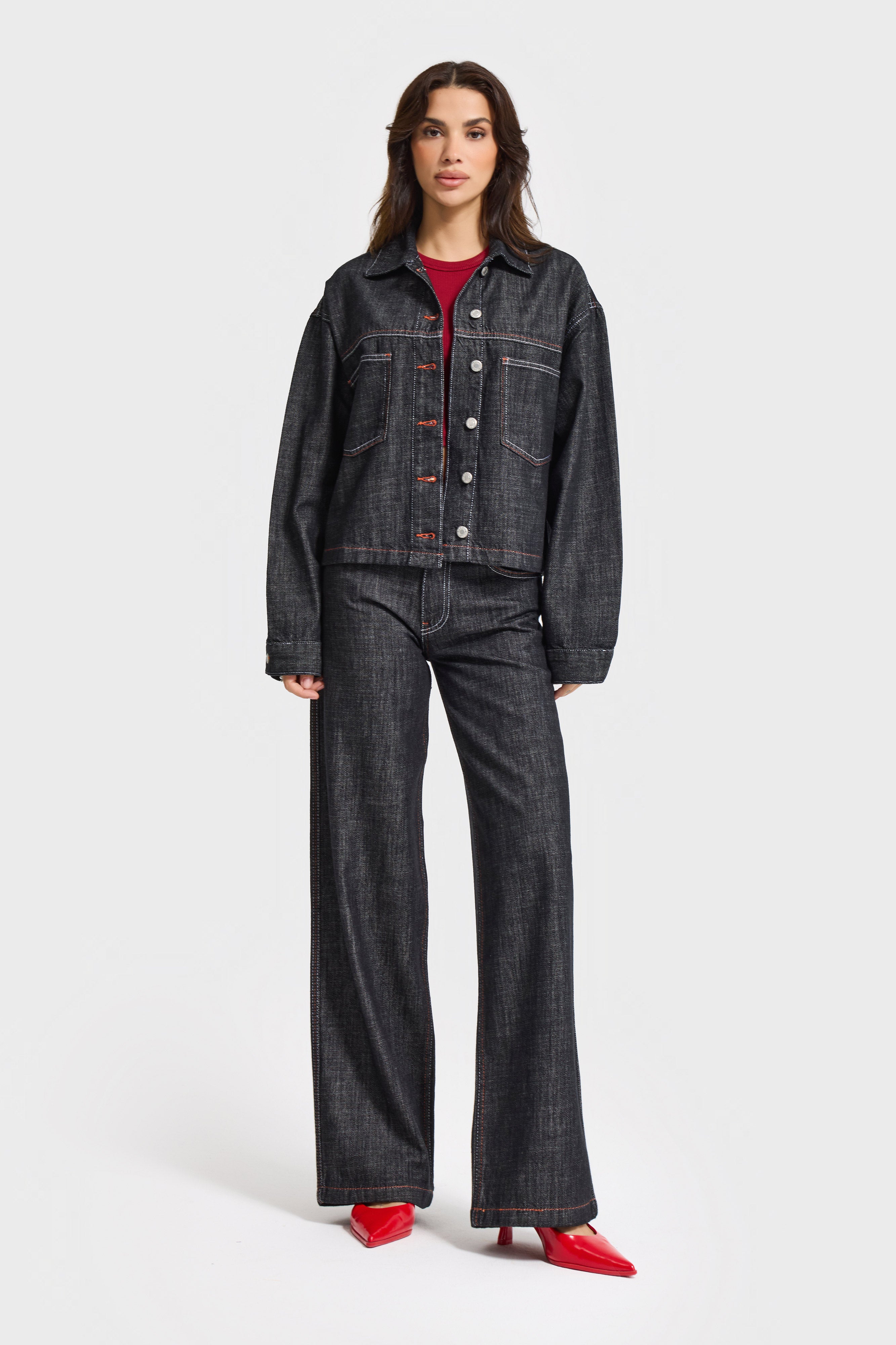 Kadın Koyu Kot Rengi 7w5-51 Oversize %100 Koton Denim Ceket