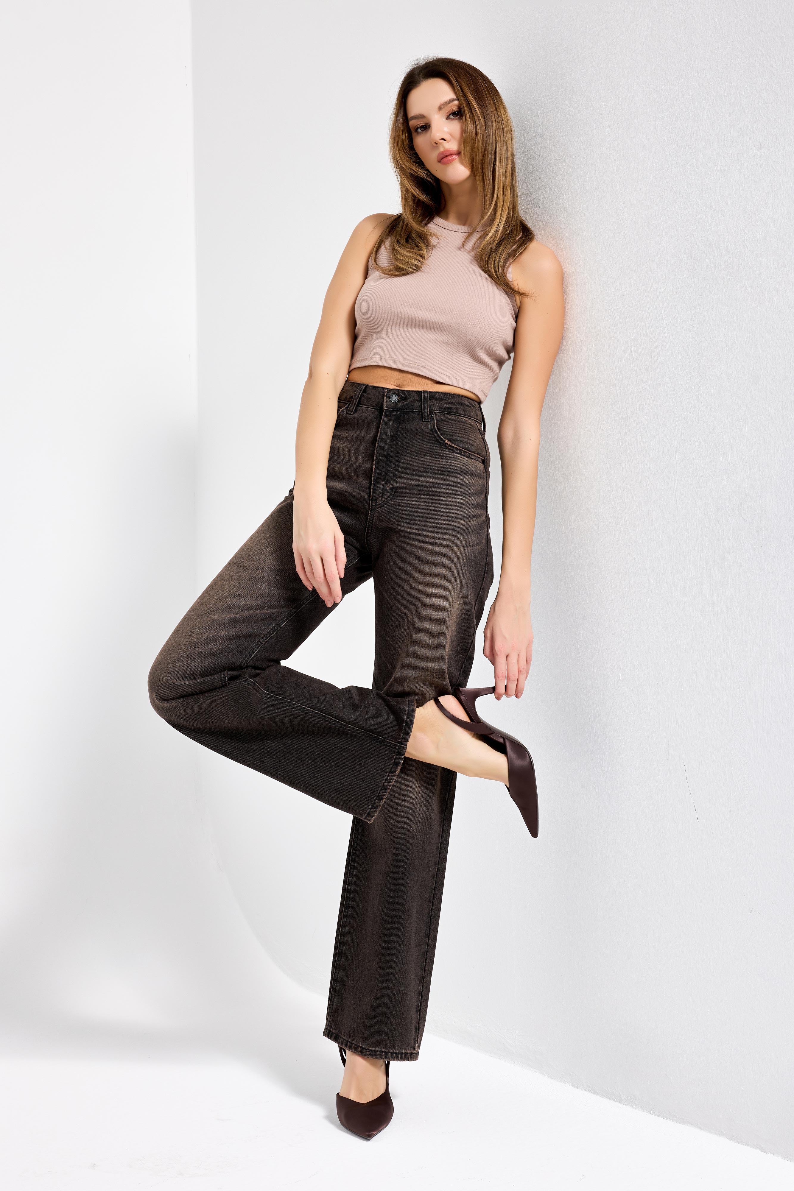 Kadın Koyu Kot Rengi Doris 2s6-62 Straight Fit Yüksek Bel %100 Koton Denim Jean