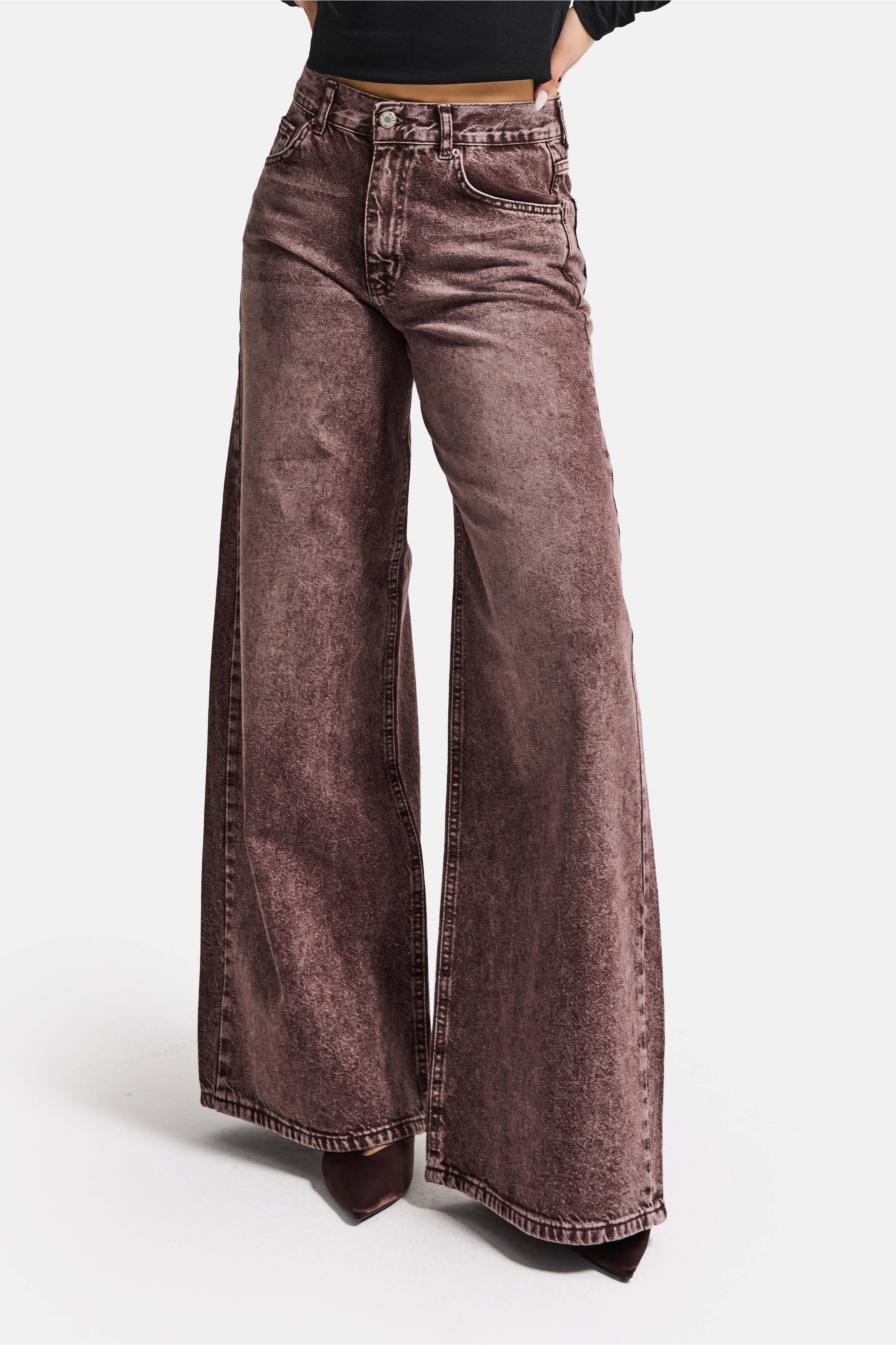 Kadın Koyu Kot Rengi Hera 4s6-157 Palazzo Fit Orta Bel Denim Jean