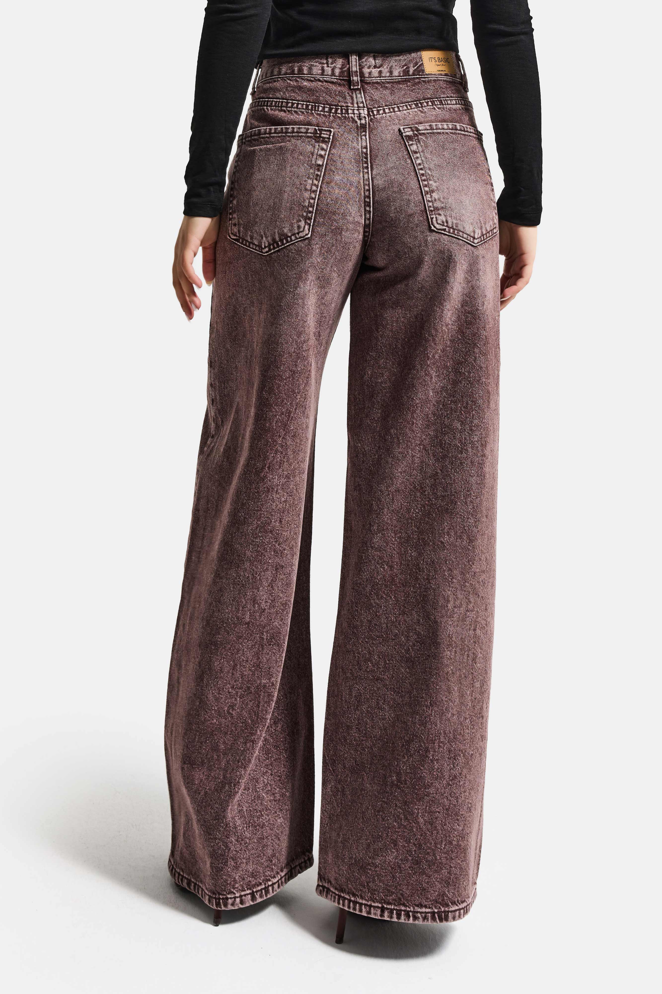 Kadın Koyu Kot Rengi Hera 4s6-157 Palazzo Fit Orta Bel Denim Jean