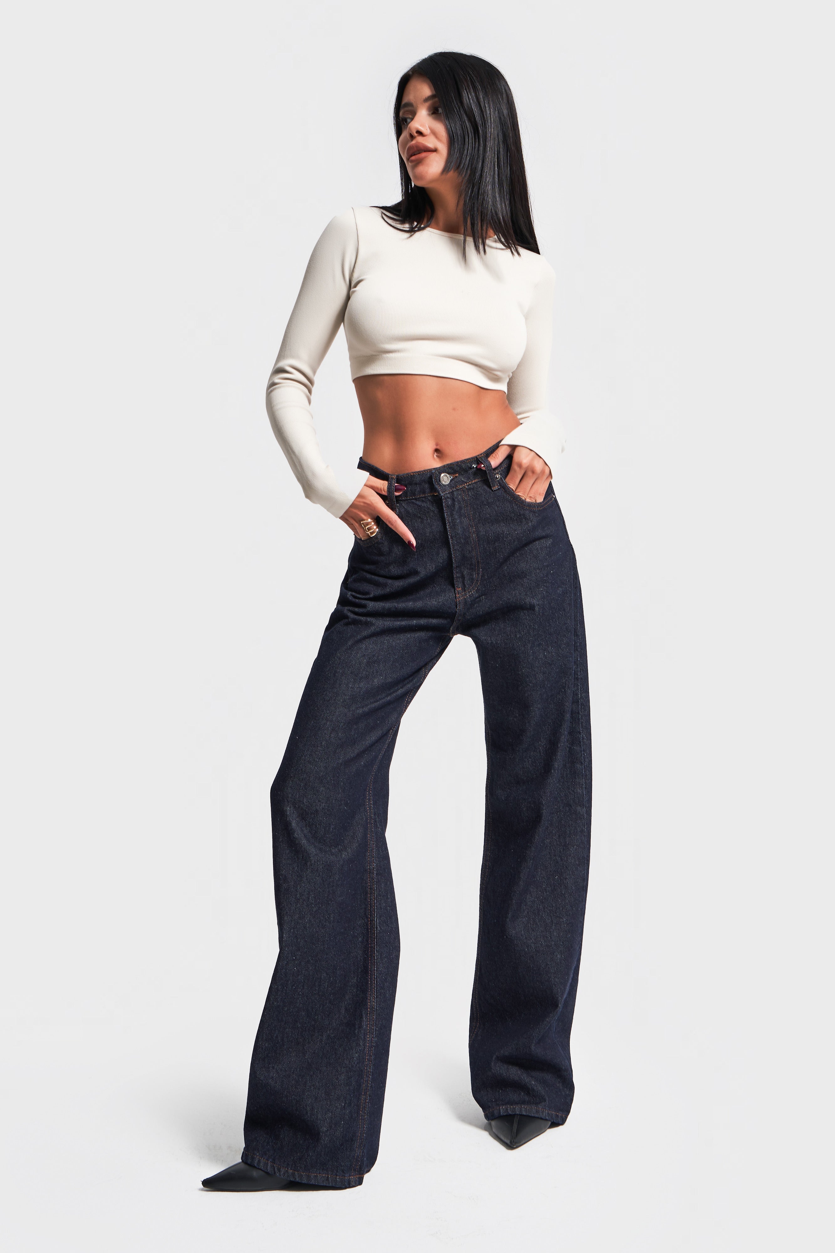 Women's Dark Jeans Color Straight Fit 100% Cotton Water Wash Denim