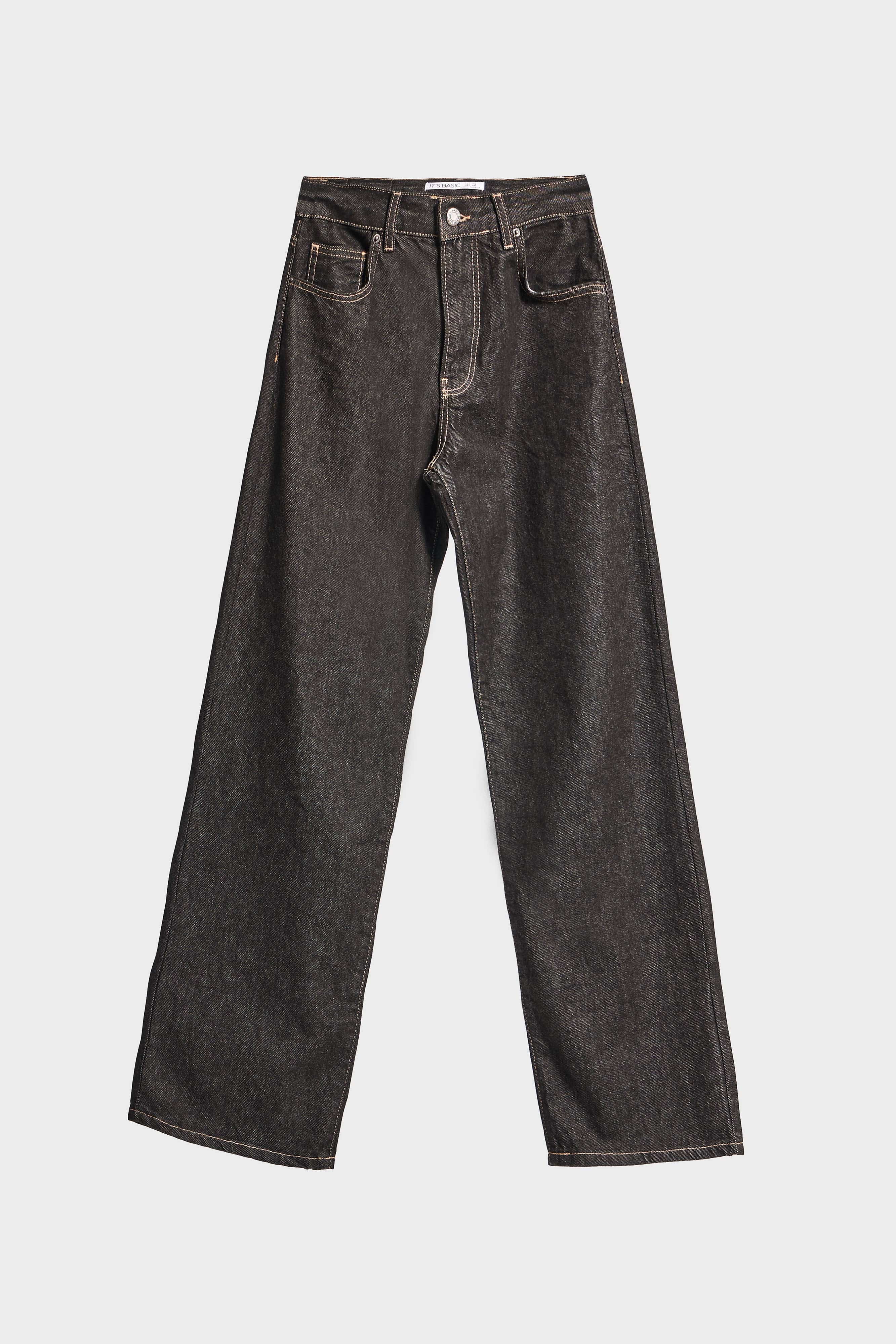 Kadın Koyu Kot Su yıkama Renk 7w5-132 Loose Fit Orta Bel %100 Koton İç Boy 80cm Denim Jean