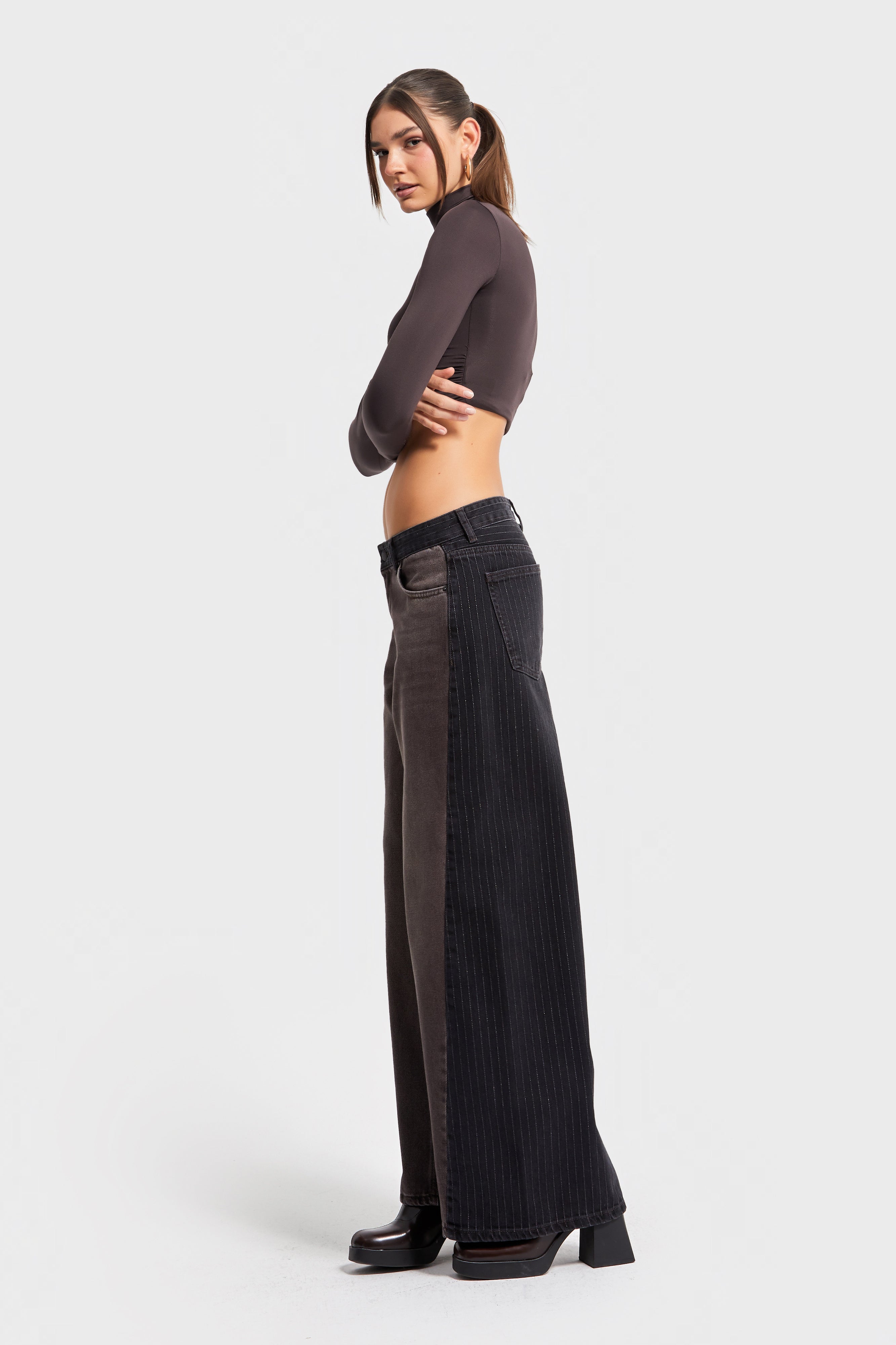 Kadın Koyu Kot Taş Rengi 2w5-16 Süper Palazzo Fit Komfort Kumaş İç Boy 80cm Kemer Detaylı Tasarım Denim Jean