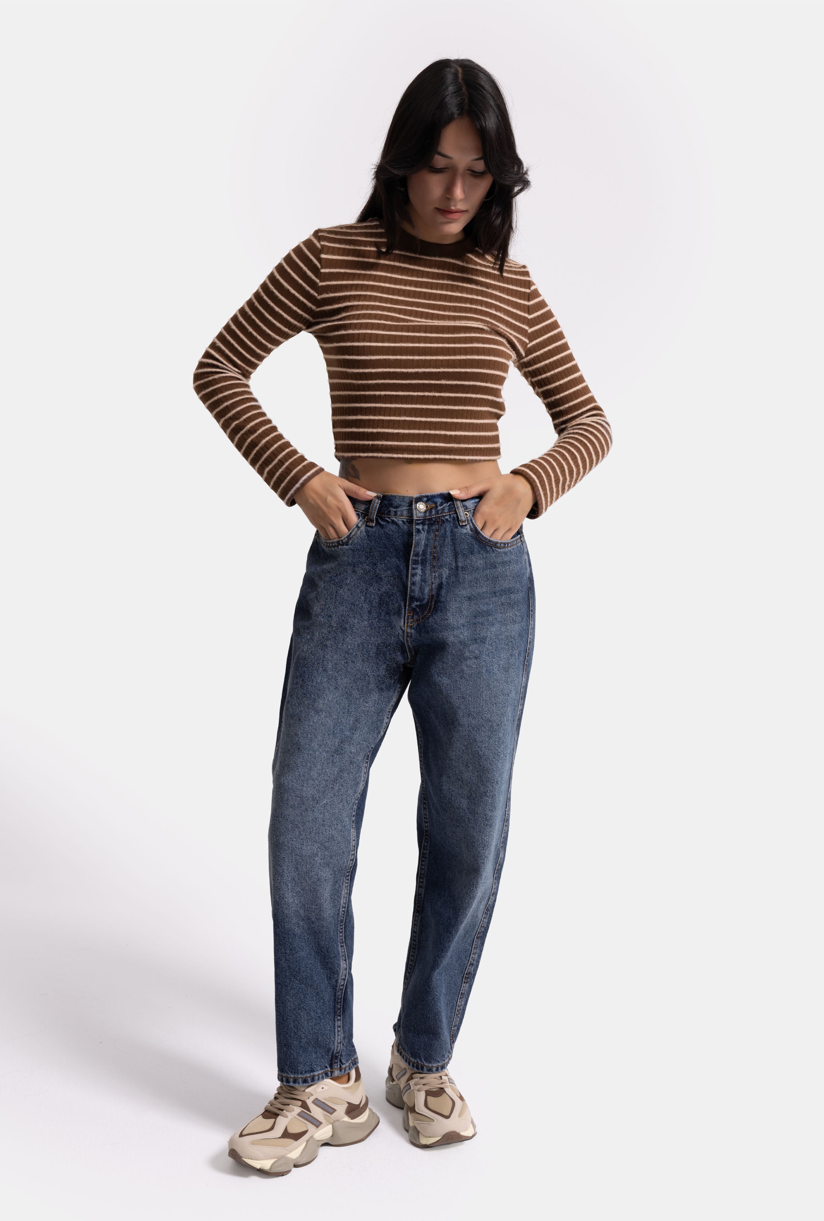 Kadın Koyu Mavi 2w5-5 Relaxed Fit Beli Lastikli Denim Jean