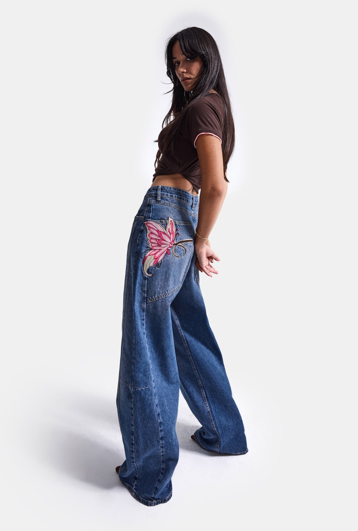 Kadın Koyu Mavi 2w6-98 Mega Barrel Fit Nakış Özel Tasarım Denim Jean