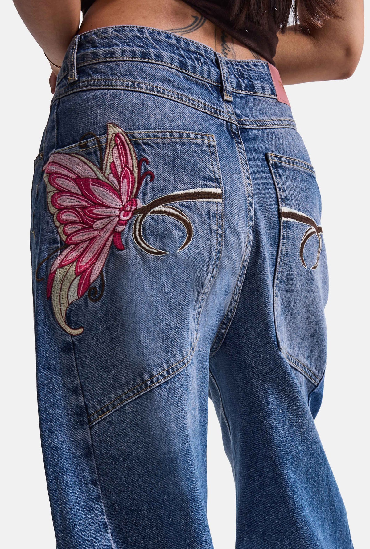 Kadın Koyu Mavi 2w6-98 Mega Barrel Fit Nakış Özel Tasarım Denim Jean